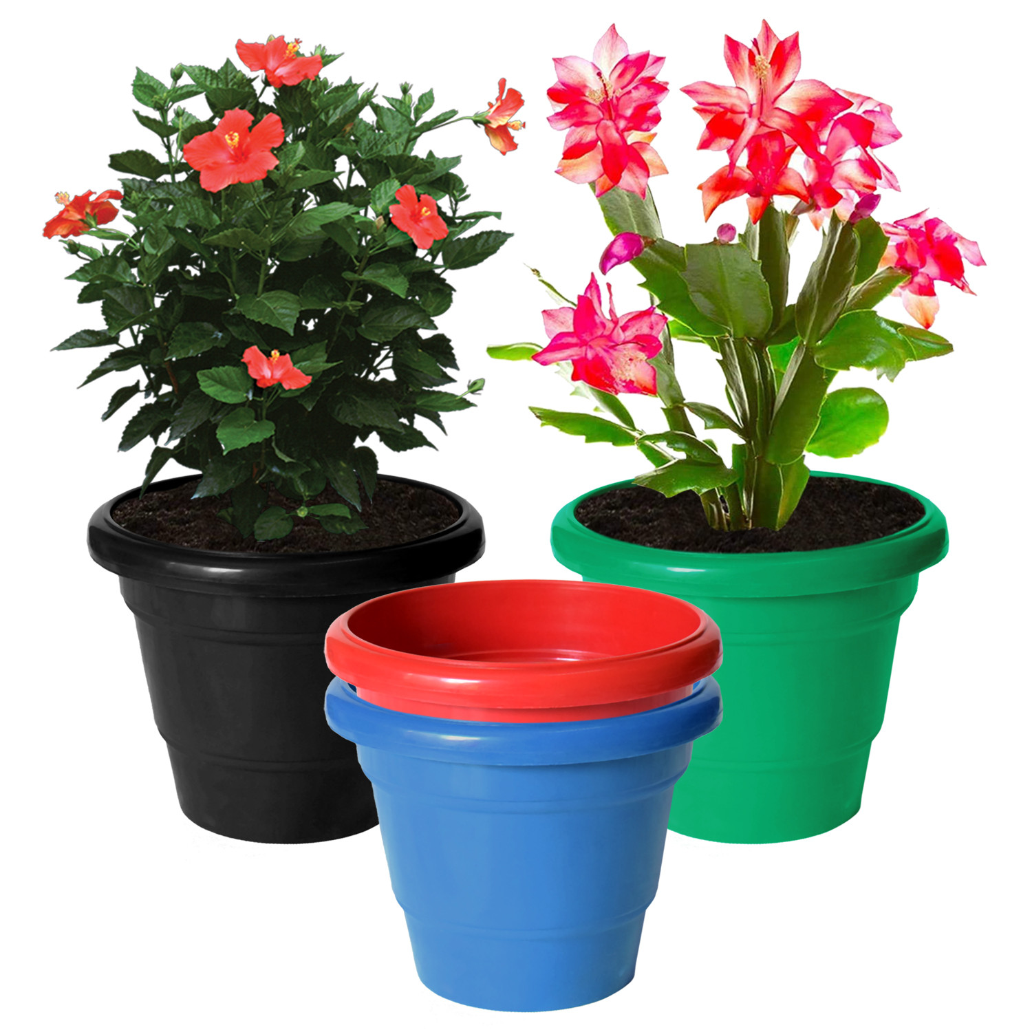 Kuber Industries Solid 2 Layered Plastic Flower Pot|Gamla|Flower Pots for Garden Nursery,Home Décor,6