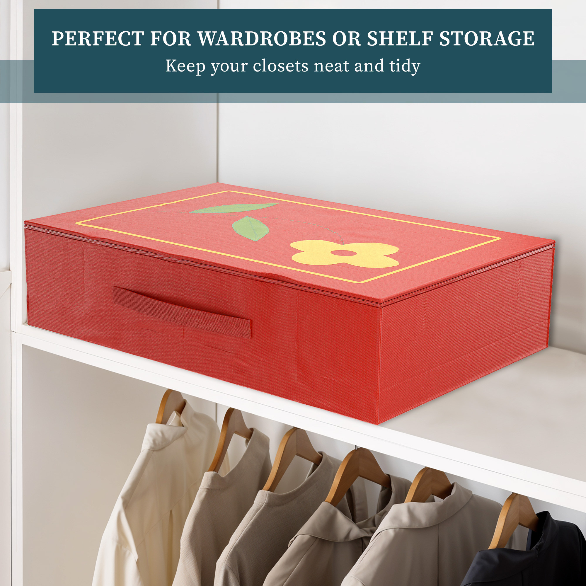 Kuber Industries Space-Saving Undergarments Organizer for Women  Saree Cover  Wardrobe Organizer for Storage  Lehanga Cover  Kapde Rakhne ka Box for Almirah  Flower Print - Red