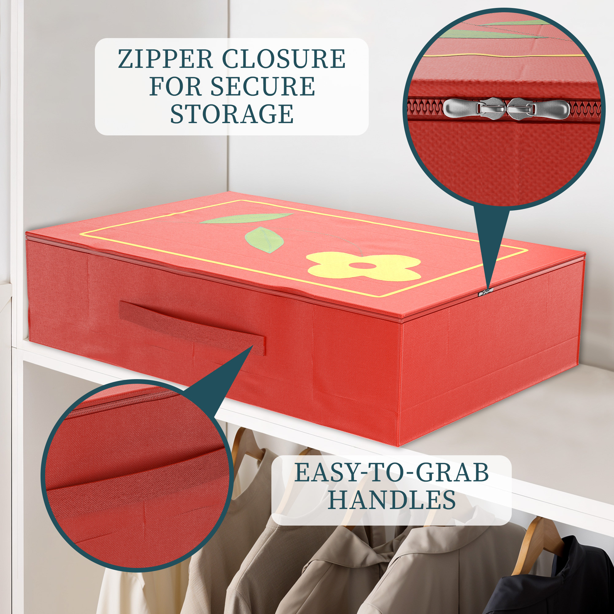 Kuber Industries Space-Saving Undergarments Organizer for Women  Saree Cover  Wardrobe Organizer for Storage  Lehanga Cover  Kapde Rakhne ka Box for Almirah  Flower Print - Red