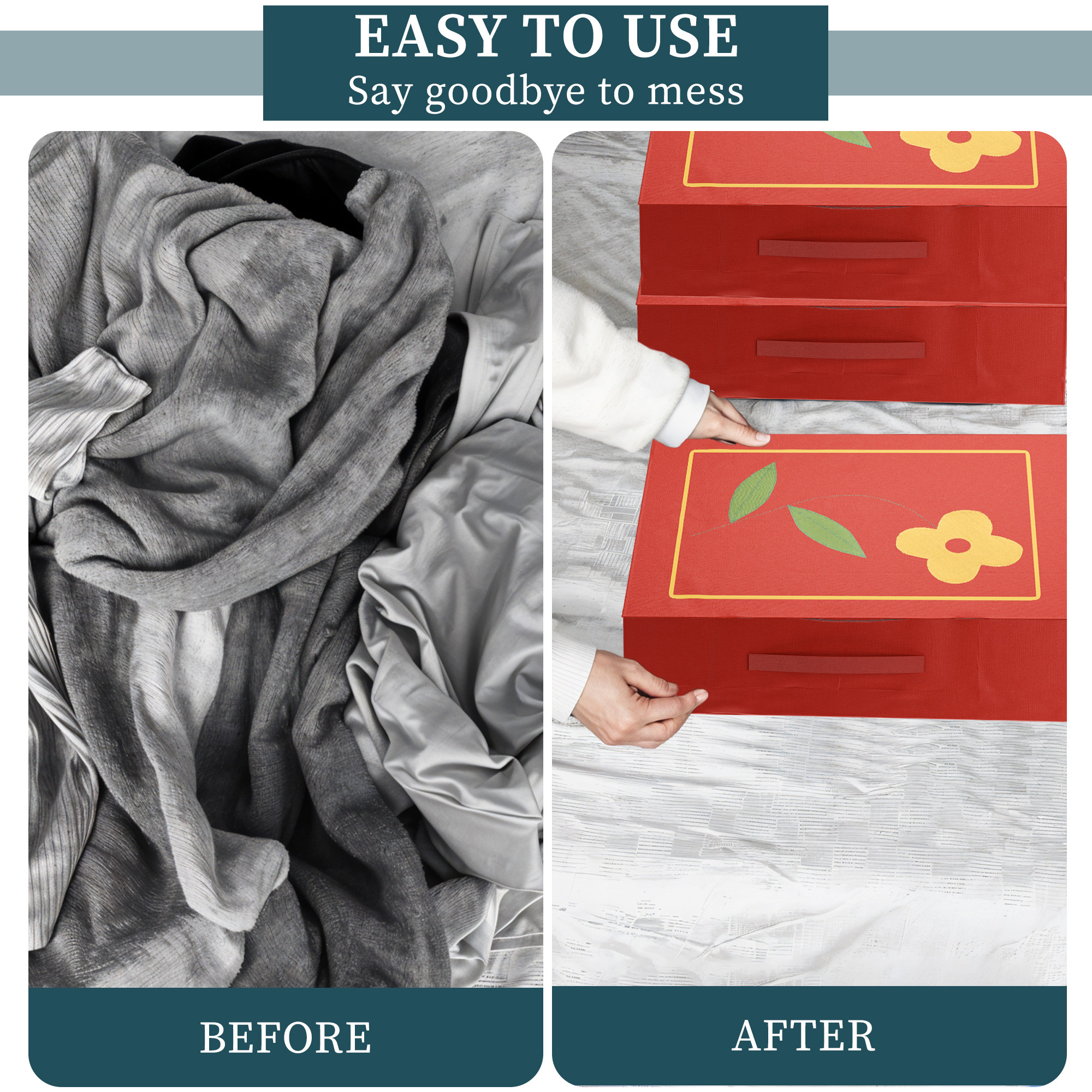 Kuber Industries Space-Saving Undergarments Organizer for Women  Saree Cover  Wardrobe Organizer for Storage  Lehanga Cover  Kapde Rakhne ka Box for Almirah  Flower Print - Red