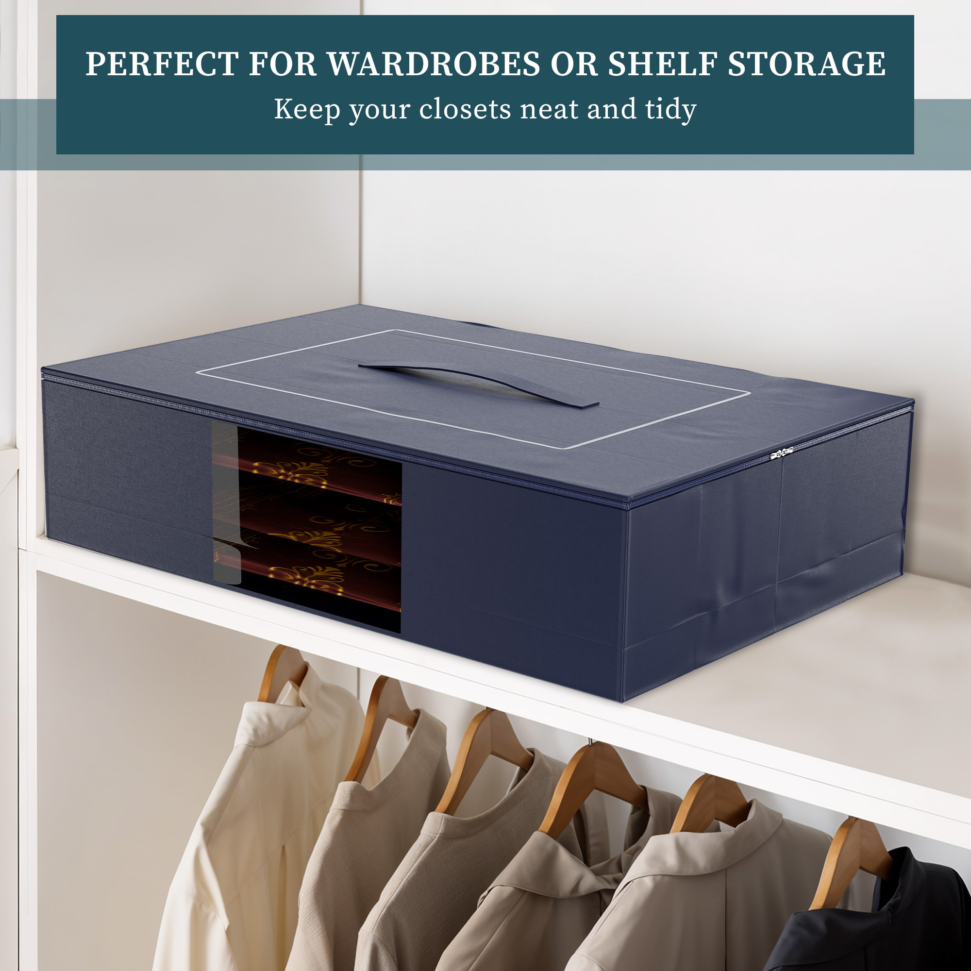 Kuber Industries Spacious Transparent Saree Organiser for Wardrobe  Dust-Protector Saree Bags with Zip for Wedding  Parachute Saree Covers for Storage Cupboard  Navy Blue