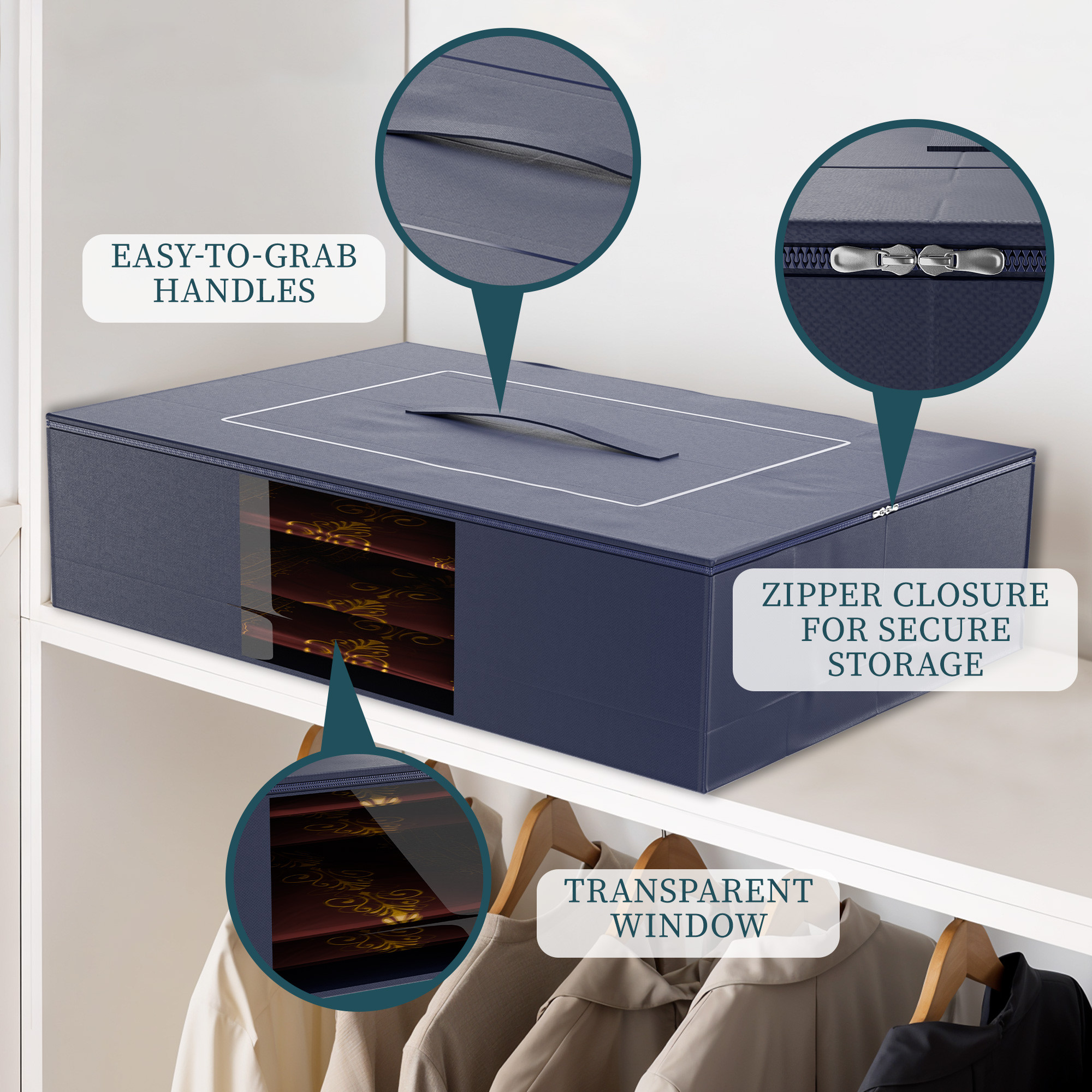 Kuber Industries Spacious Transparent Saree Organiser for Wardrobe  Dust-Protector Saree Bags with Zip for Wedding  Parachute Saree Covers for Storage Cupboard  Navy Blue