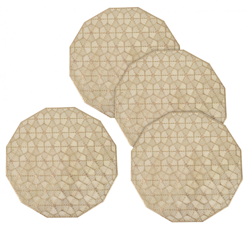 Kuber Industries Spider Web Deisgn Soft Leather Table Placemats,(Gold)