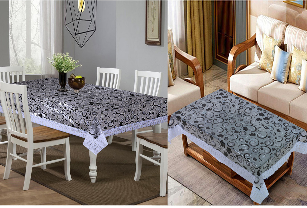 Kuber Industries Spiral Design Waterproof Attractive Dining Table Cover &amp; Center Table Cover for Home Decoration,(White)