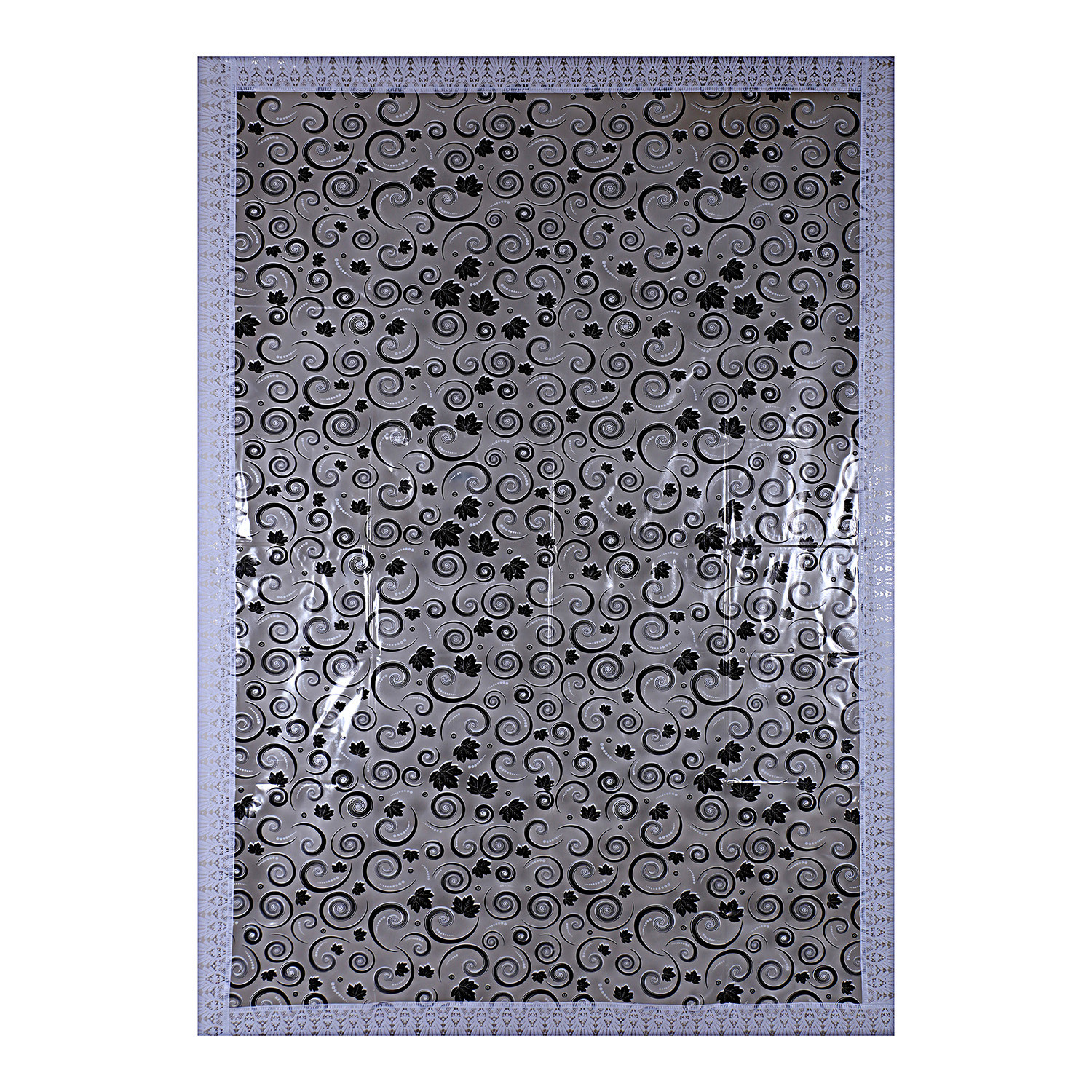 Kuber Industries Spiral Design Waterproof Dining Table CoverTabletop for Home Decoration With White Lace Border 60X90 inch White