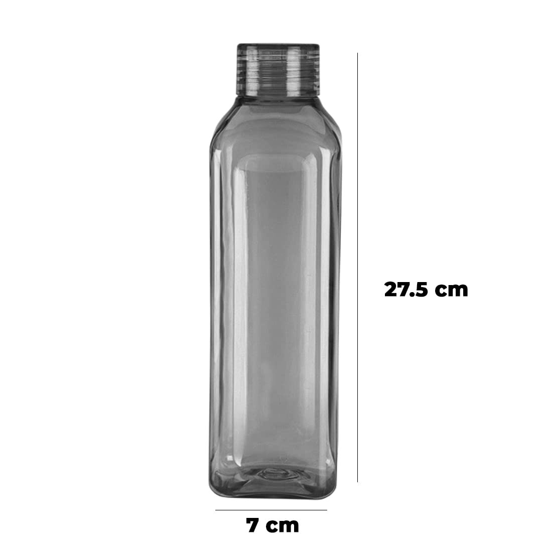 Kuber Industries Square BPA Free Plastic Water Bottles | Unbreakable, Leak Proof, 100% Food Grade Plastic | For Kids & Adults | Refrigerator Plastic Bottle Set of 6 | Grey