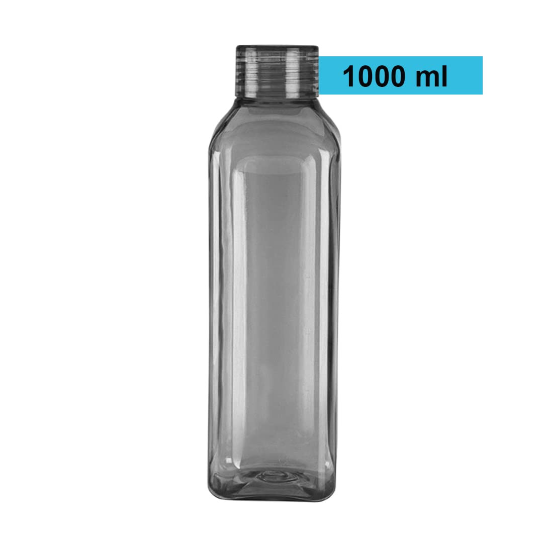 Kuber Industries Square BPA Free Plastic Water Bottles | Unbreakable, Leak Proof, 100% Food Grade Plastic | For Kids & Adults | Refrigerator Plastic Bottle Set of 6 | Grey