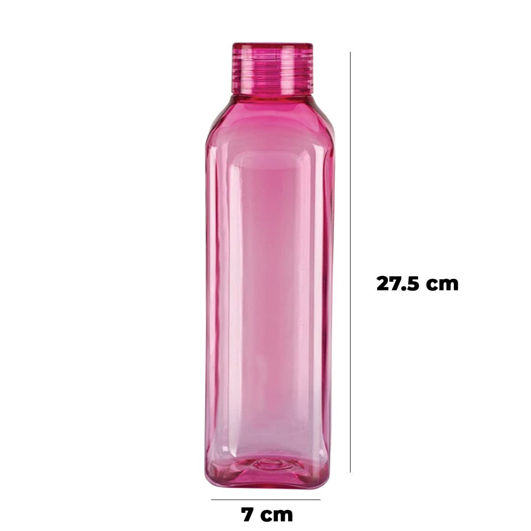 Kuber Industries Square BPA Free Plastic Water Bottles | Unbreakable, Leak Proof, 100% Food Grade Plastic | For Kids & Adults | Refrigerator Plastic Bottle Set of 6 | PinkÂ 
