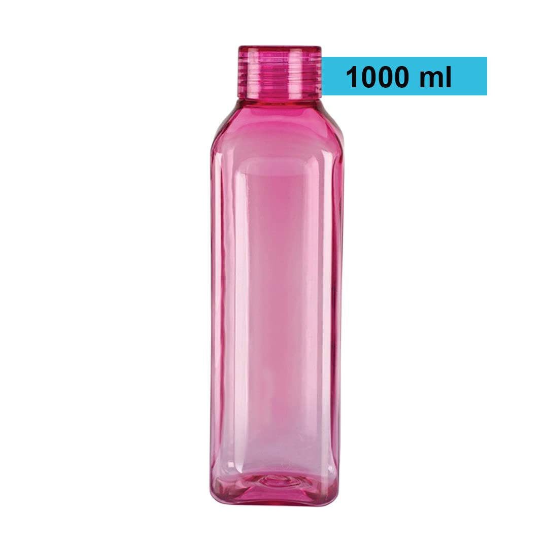 Kuber Industries Square BPA Free Plastic Water Bottles | Unbreakable, Leak Proof, 100% Food Grade Plastic | For Kids & Adults | Refrigerator Plastic Bottle Set of 6 | PinkÂ 