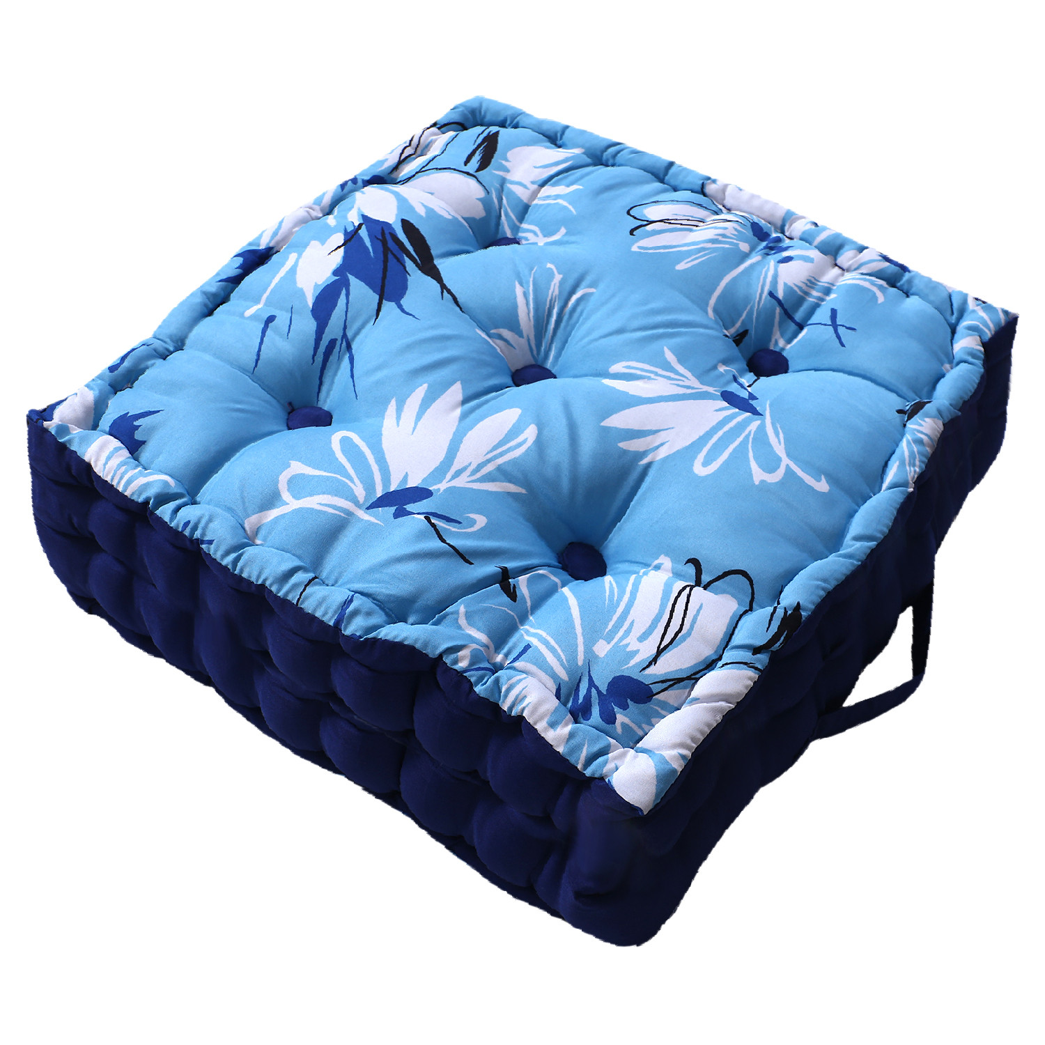 Kuber Industries Square Chair Pad|Comfortable Floral Design Seat Cushion|Soft Cotton Pillow Filler for Seating,Meditation,Yoga,Living Room (Sky Blue)