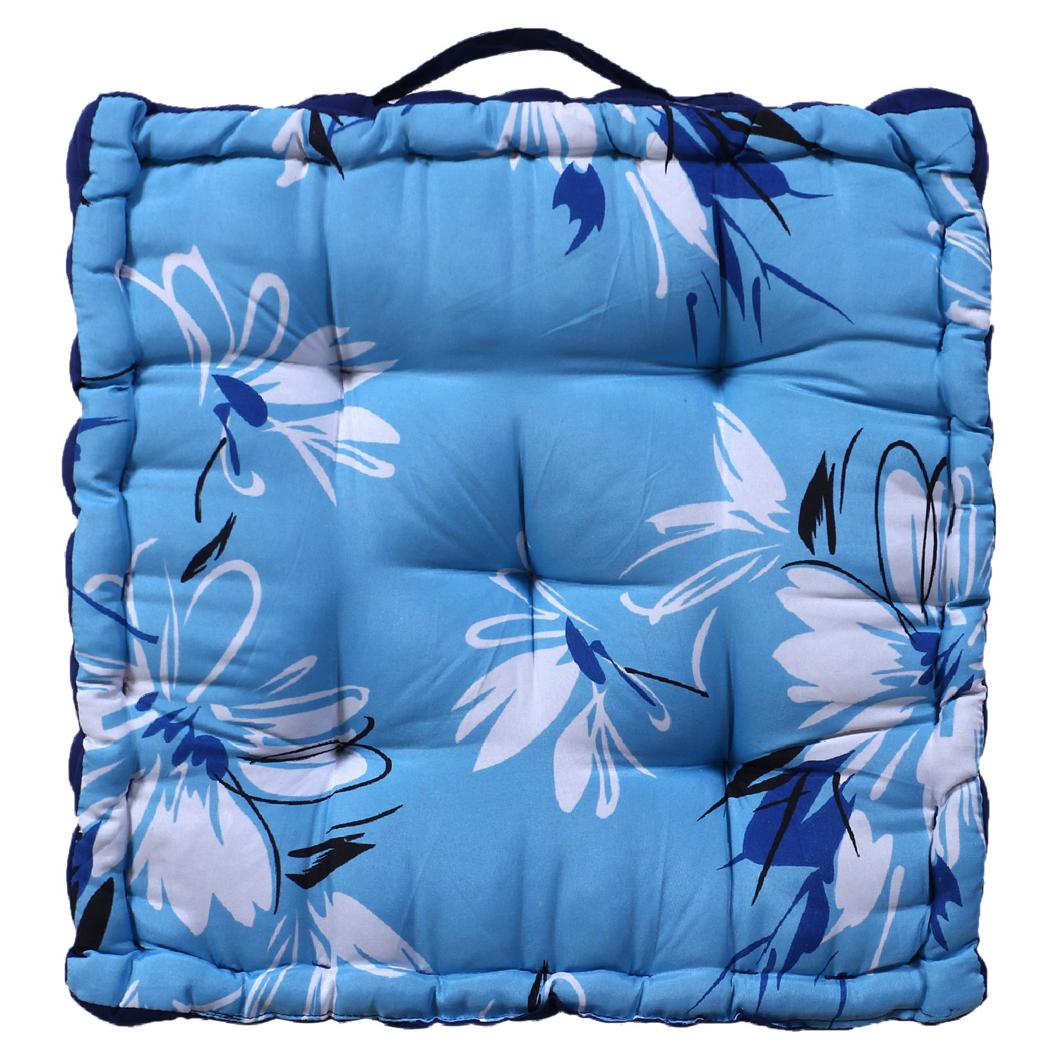 Kuber Industries Square Chair Pad|Comfortable Floral Design Seat Cushion|Soft Cotton Pillow Filler for Seating,Meditation,Yoga,Living Room (Sky Blue)