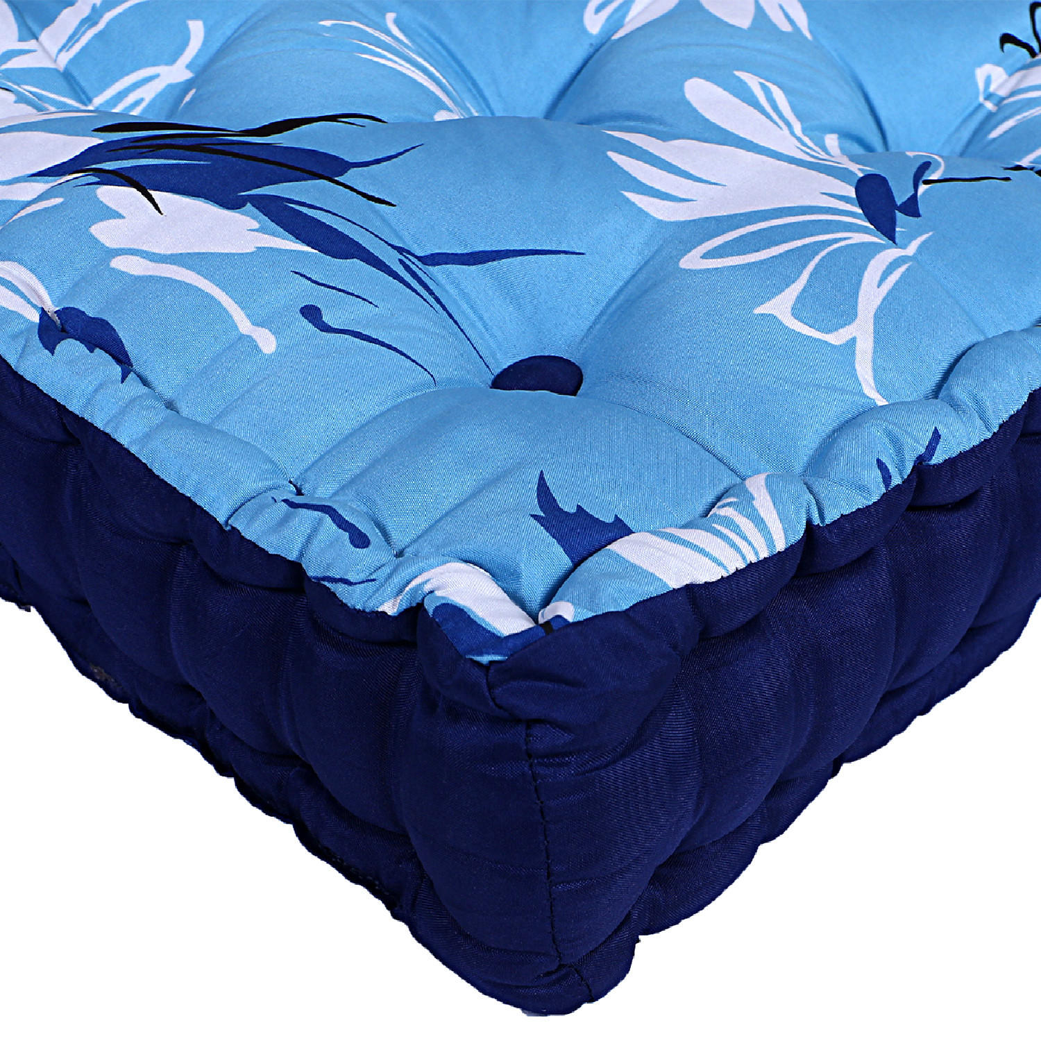 Kuber Industries Square Chair Pad|Comfortable Floral Design Seat Cushion|Soft Cotton Pillow Filler for Seating,Meditation,Yoga,Living Room (Sky Blue)