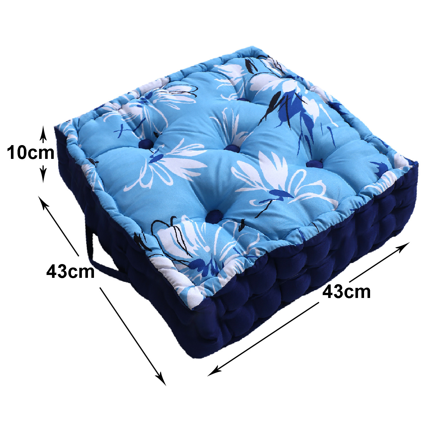 Kuber Industries Square Chair Pad|Comfortable Floral Design Seat Cushion|Soft Cotton Pillow Filler for Seating,Meditation,Yoga,Living Room (Sky Blue)