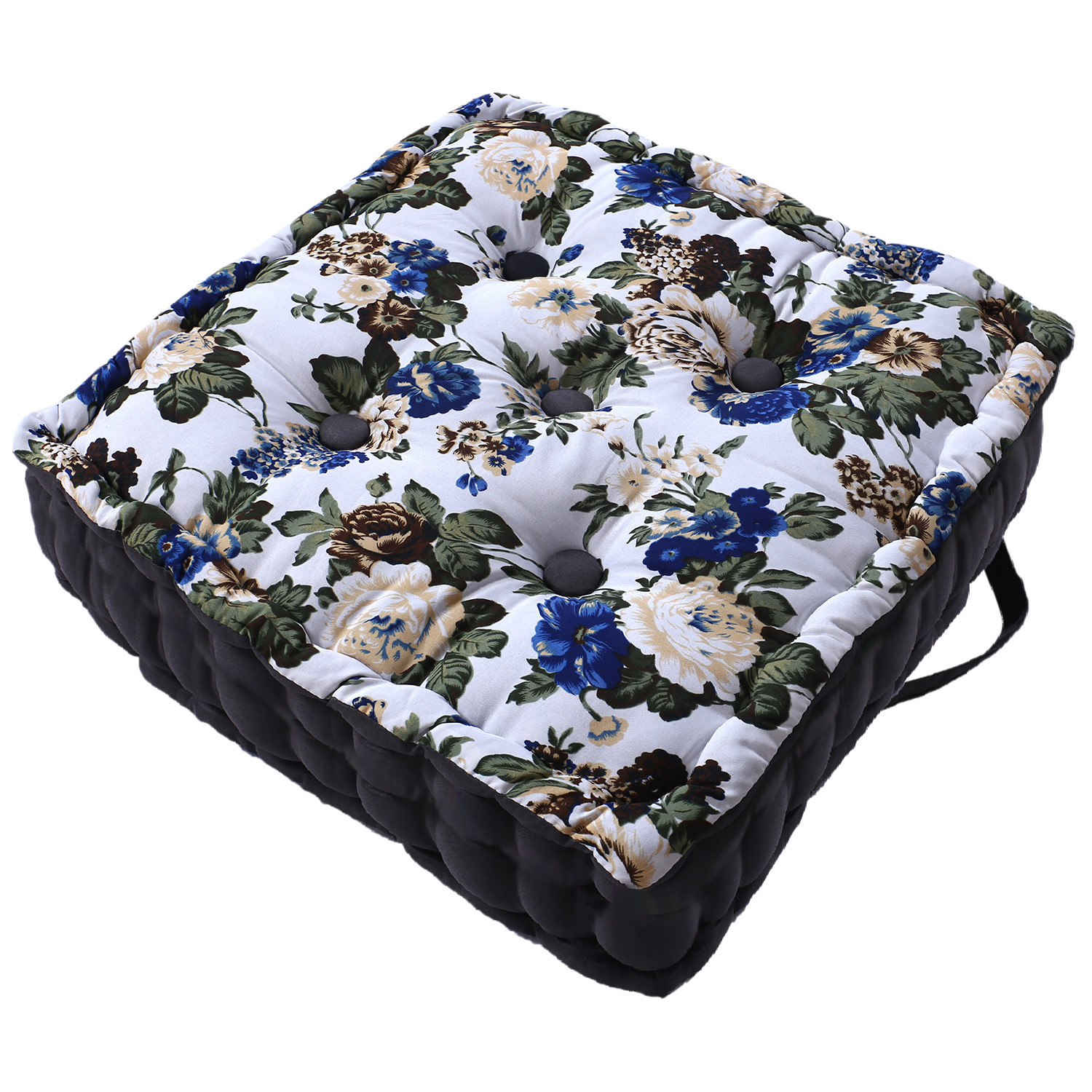 Kuber Industries Square Chair Pad|Comfortable Flower Design Seat Cushion|Soft Cotton Pillow Filler for Seating,Meditation,Yoga,Living Room (White)