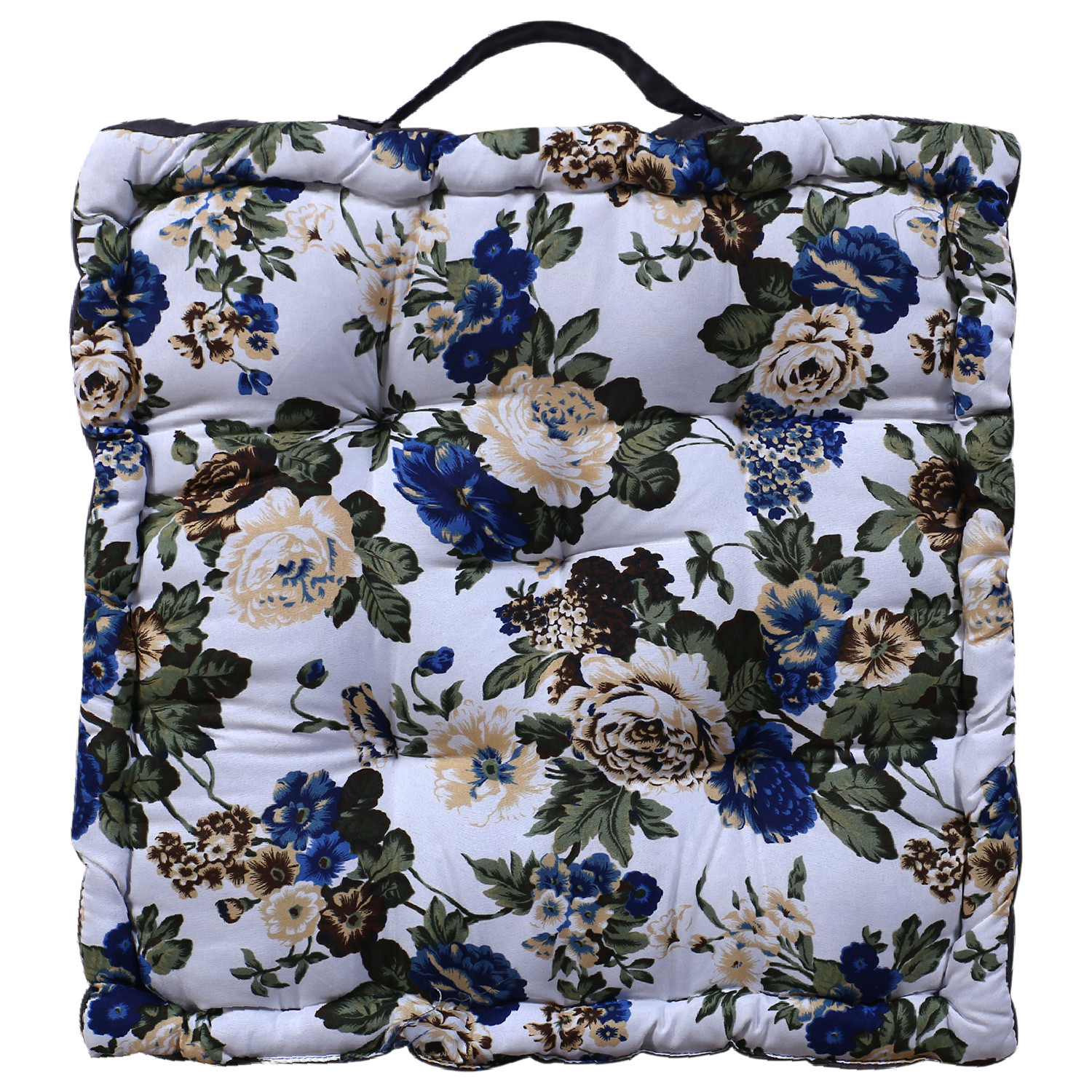 Kuber Industries Square Chair Pad|Comfortable Flower Design Seat Cushion|Soft Cotton Pillow Filler for Seating,Meditation,Yoga,Living Room (White)