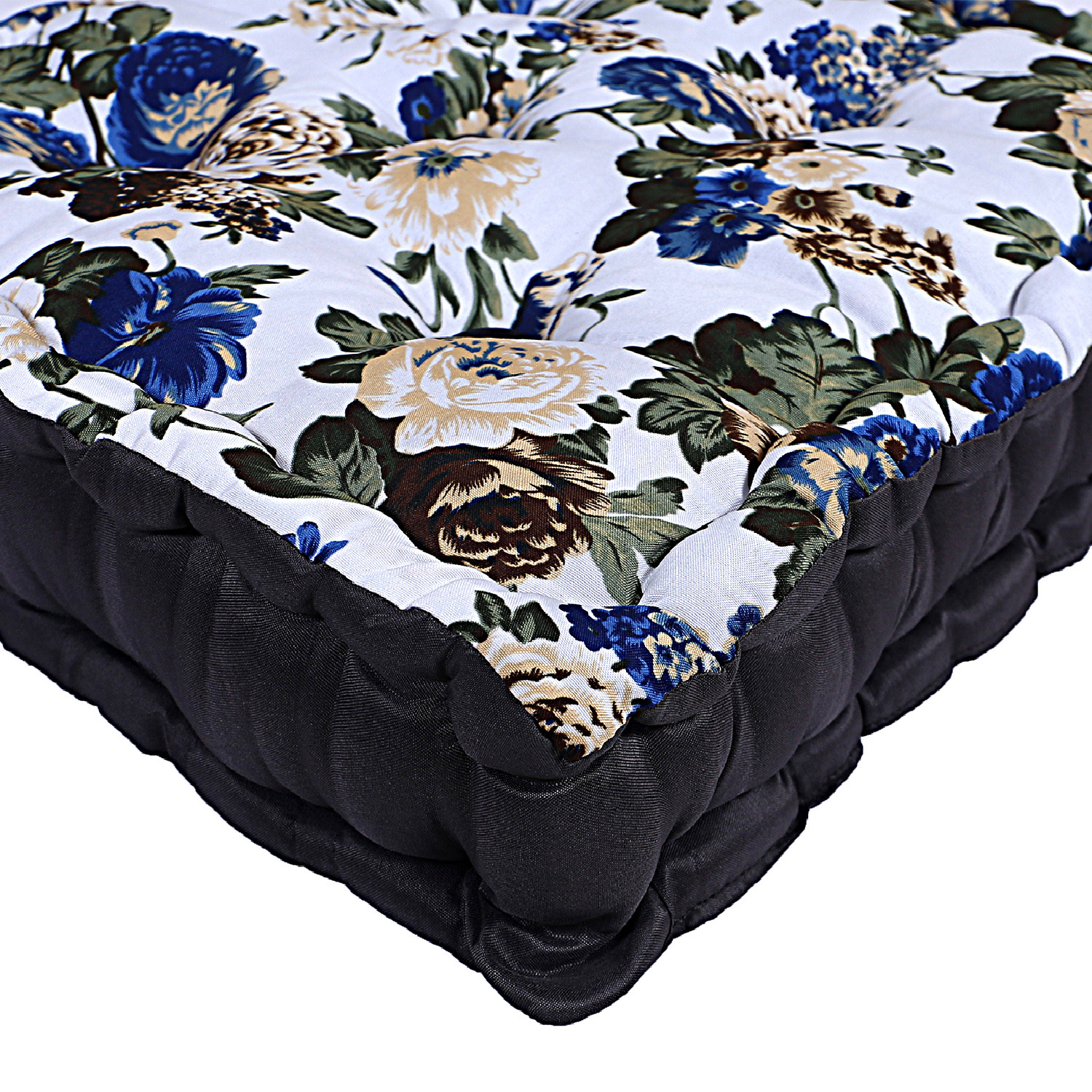 Kuber Industries Square Chair Pad|Comfortable Flower Design Seat Cushion|Soft Cotton Pillow Filler for Seating,Meditation,Yoga,Living Room (White)