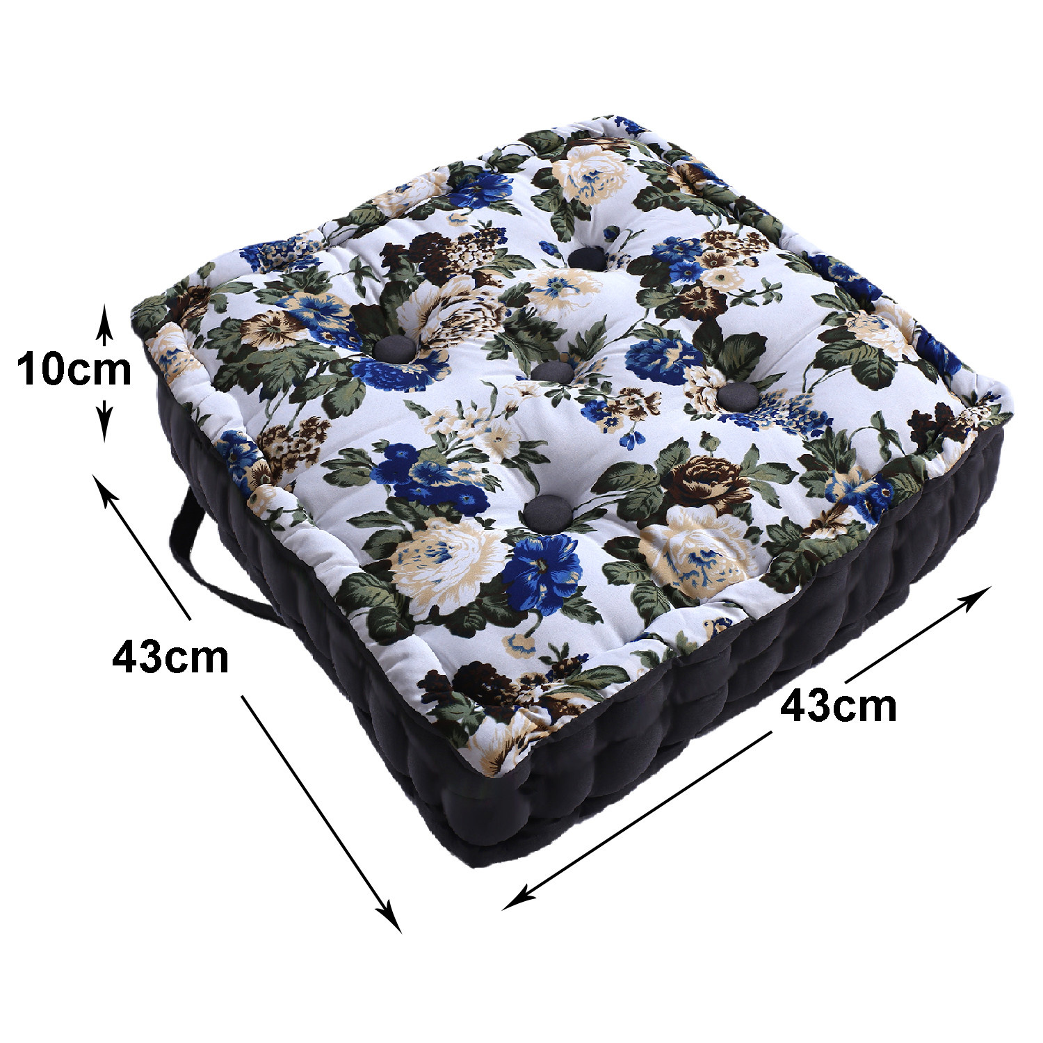 Kuber Industries Square Chair Pad|Comfortable Flower Design Seat Cushion|Soft Cotton Pillow Filler for Seating,Meditation,Yoga,Living Room (White)