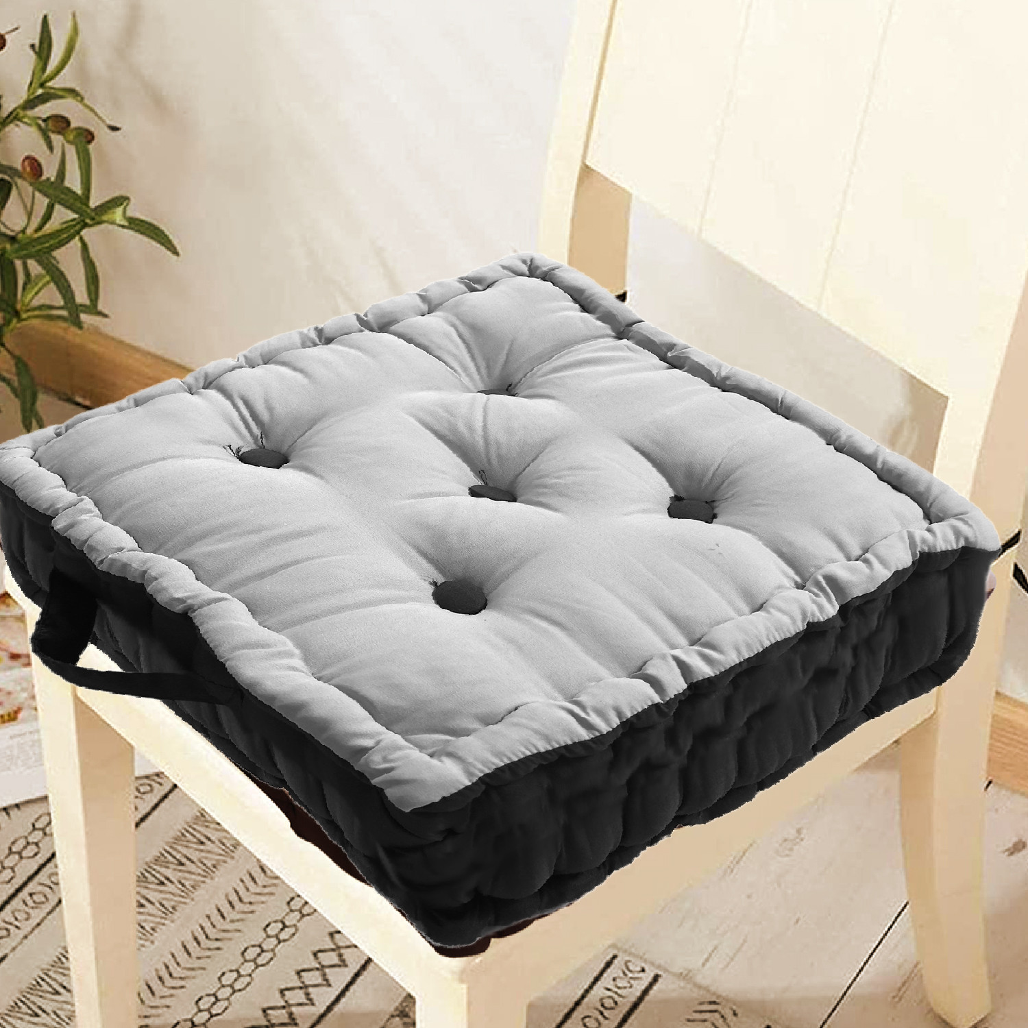 Kuber Industries Square Chair Pad|Comfortable Seat Cushion|Soft Cotton Pillow Filler for Seating,Meditation,Yoga,Living Room (Gray)
