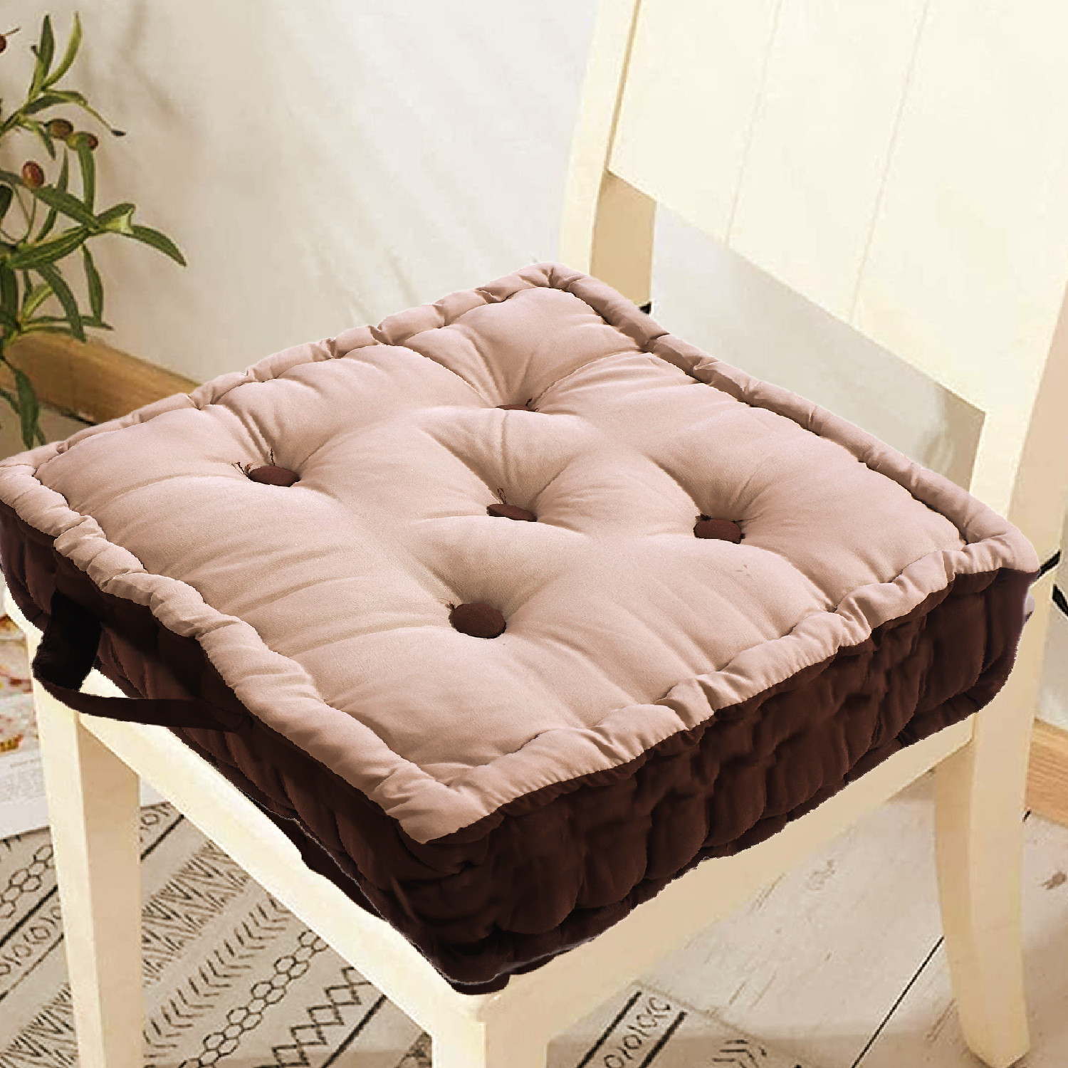 Kuber Industries Square Chair Pad|Comfortable Seat Cushion|Soft Cotton Pillow Filler for Seating,Meditation,Yoga,Living Room (Beige)