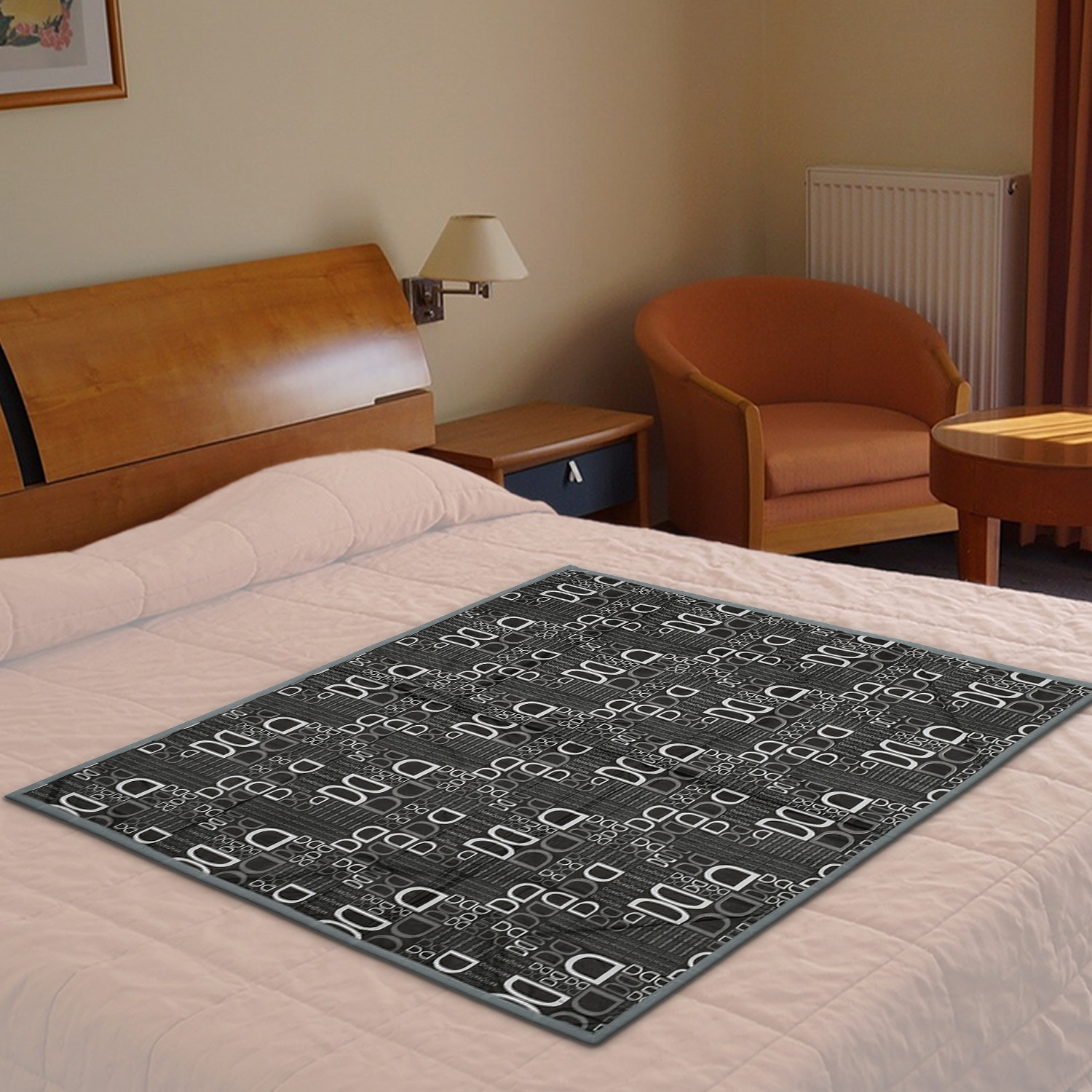 Kuber Industries Square D Print Both Sided Bed Server Food Mat (Black)
