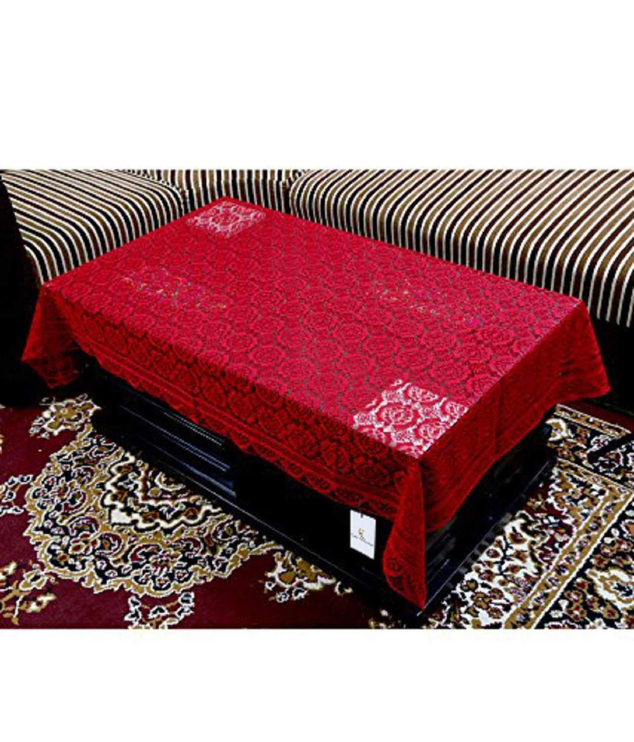 Kuber Industries Square Design Cotton 5 Seater Sofa Cover Set with 6 Pieces Arms cover And 1 Center Table Cover (Set Of 17,Maroon )-KUBMRT12004