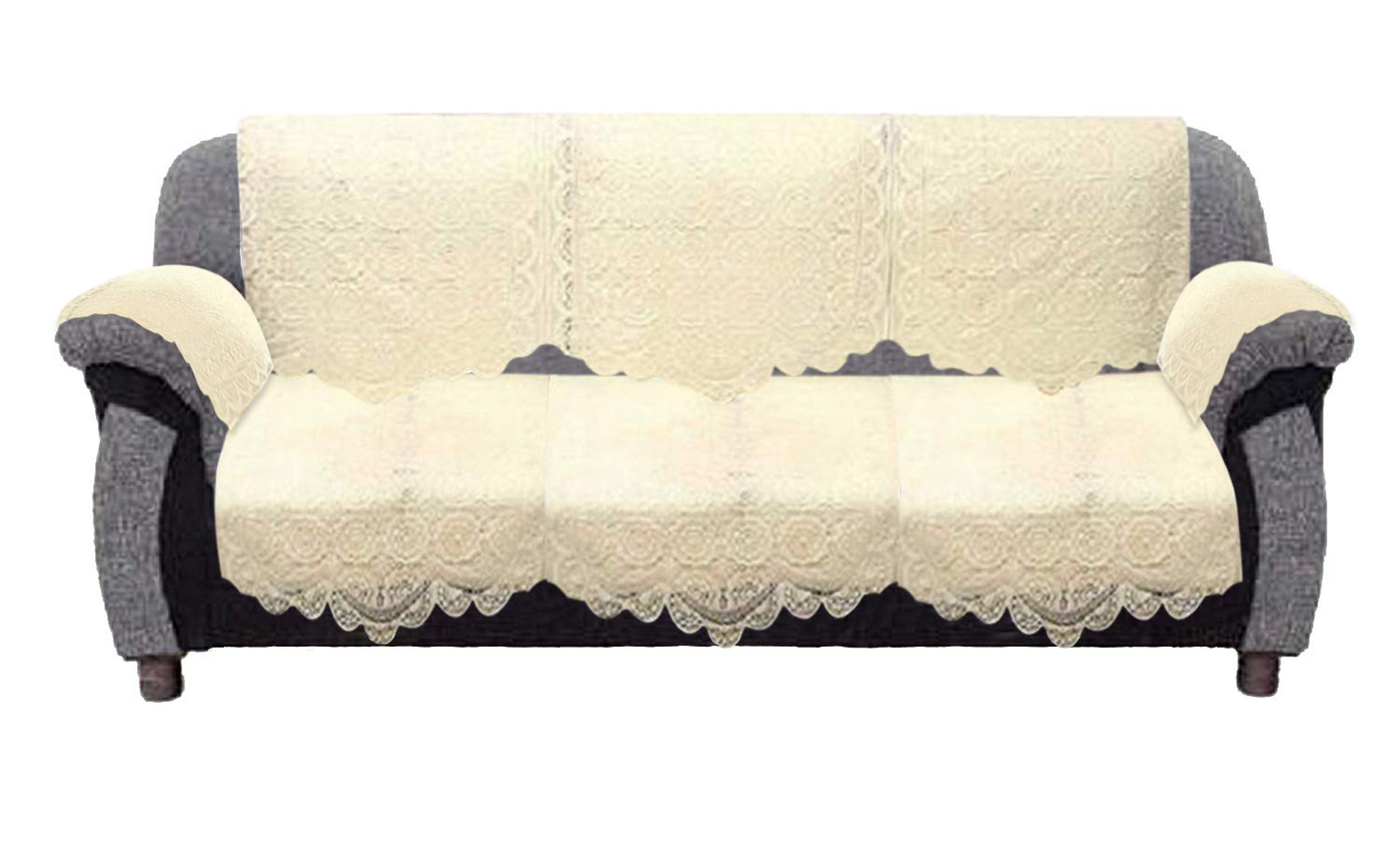 Kuber Industries Square Design Cotton 5 Seater Sofa Cover Set with 6 Pieces Arms cover And 1 Center Table Cover (Set Of 17,Cream )-KUBMRT12006