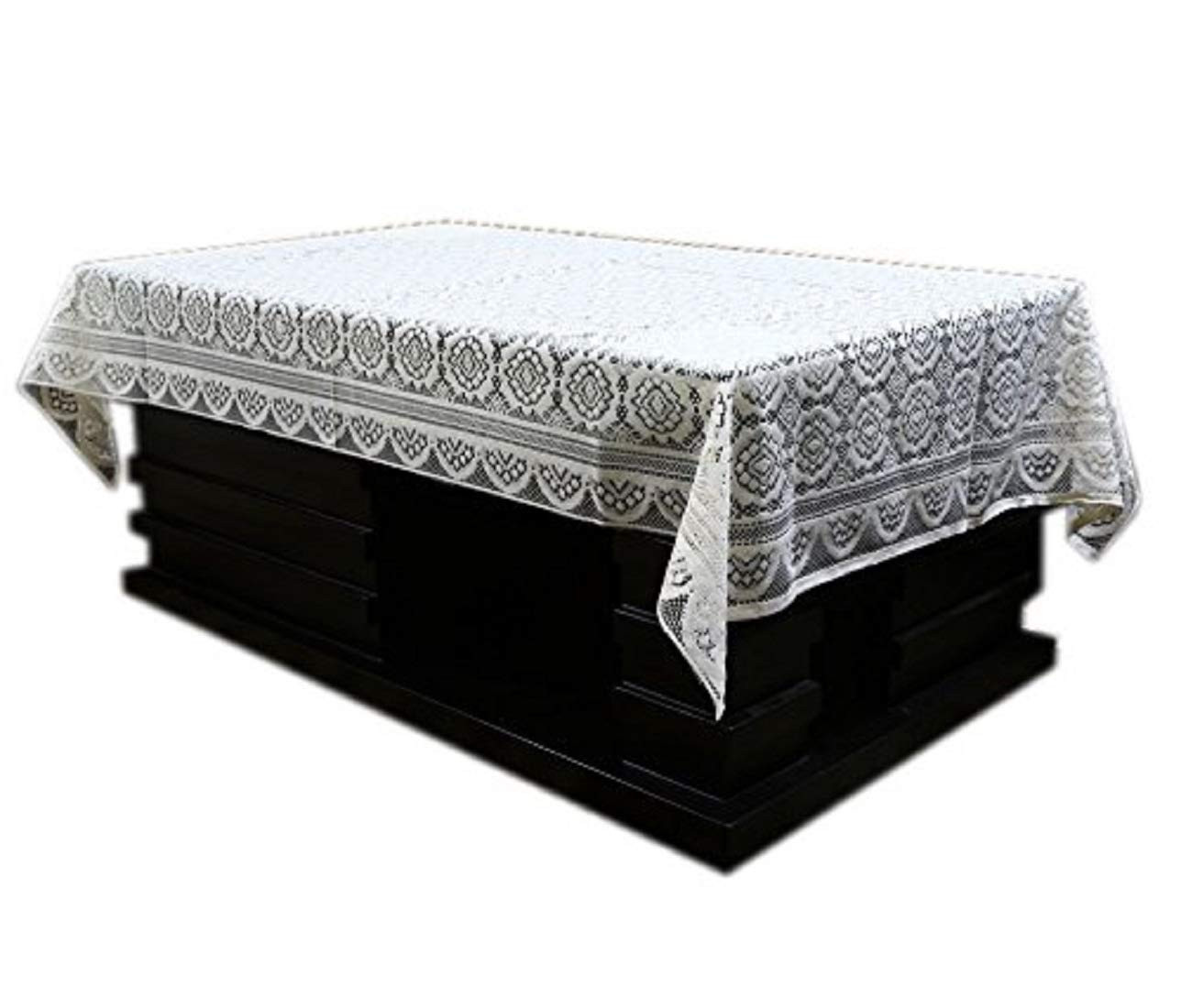 Kuber Industries Square Design Cotton 5 Seater Sofa Cover Set with 6 Pieces Arms cover And 1 Center Table Cover (Set Of 17,White )-KUBMRT12008