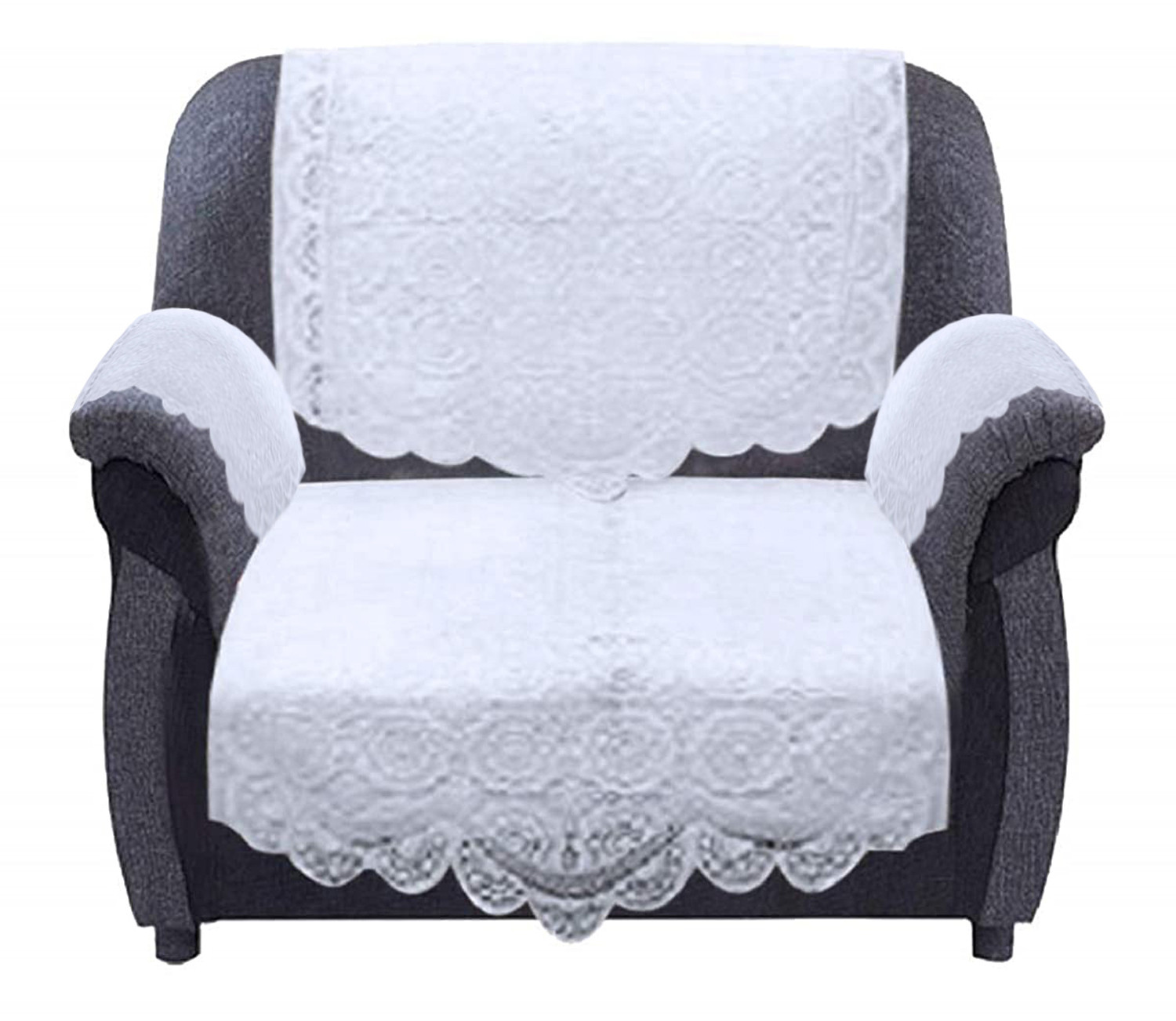 Kuber Industries Square Design Cotton 5 Seater Sofa Cover Set with 6 Pieces Arms cover And 1 Center Table Cover (Set Of 17,White )-KUBMRT12008
