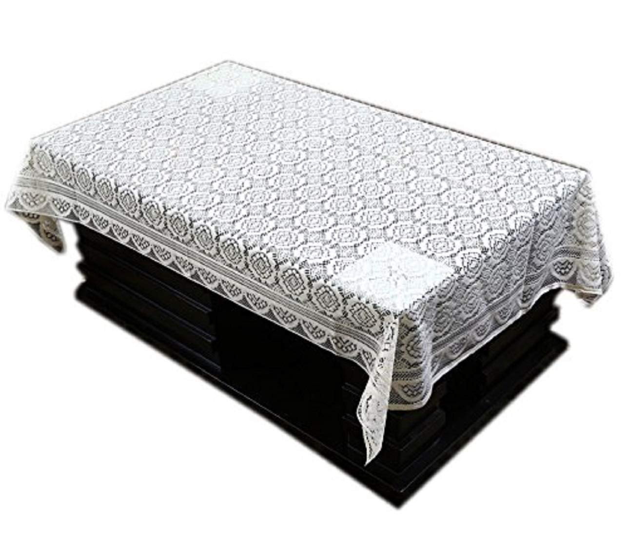 Kuber Industries Square Design Cotton 5 Seater Sofa Cover Set with 6 Pieces Arms cover And 1 Center Table Cover (Set Of 17,White )-KUBMRT12008