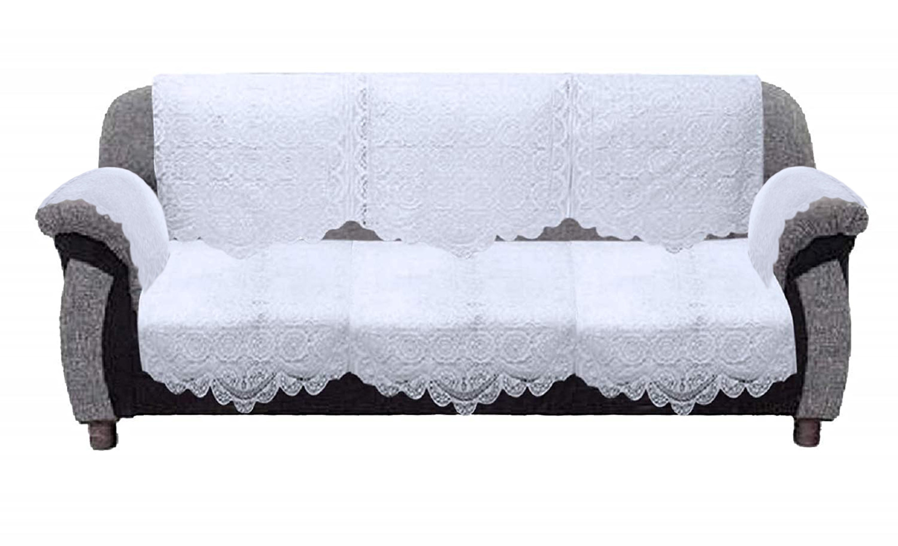 Kuber Industries Square Design Cotton 5 Seater Sofa Cover Set with 6 Pieces Arms cover And 1 Center Table Cover (Set Of 17,White )-KUBMRT12008