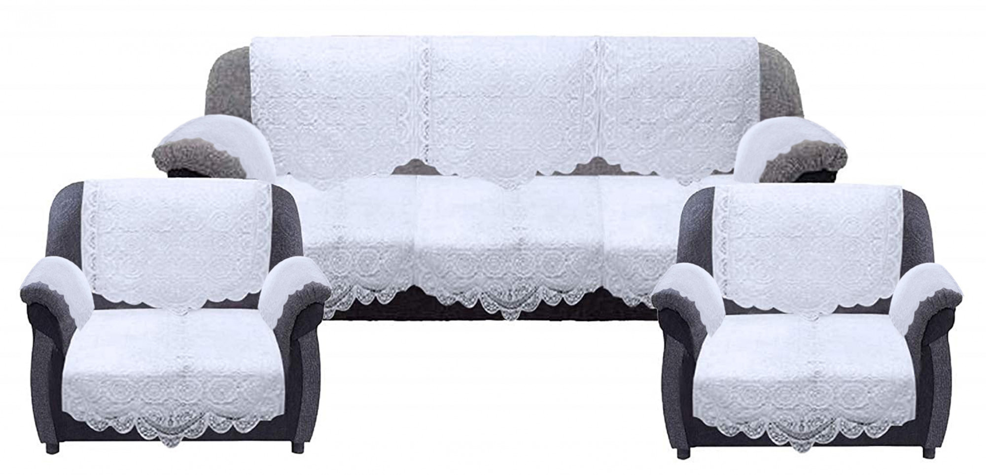 Kuber Industries Square Design Cotton 5 Seater Sofa Cover Set with 6 Pieces Arms cover And 1 Center Table Cover (Set Of 17,White )-KUBMRT12008