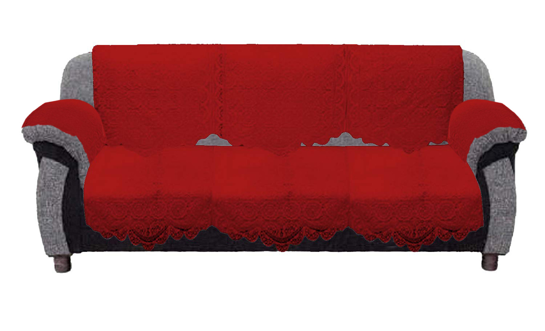 Kuber Industries Square Design Cotton 5 Seater Sofa Cover Set with 6 Pieces Arms Cover (Set Of 16,Maroon )-KUBMRT11950