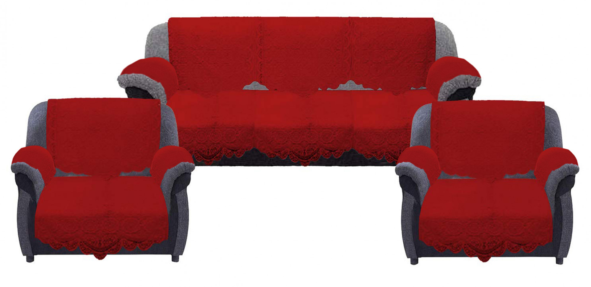 Kuber Industries Square Design Cotton 5 Seater Sofa Cover Set with 6 Pieces Arms Cover (Set Of 16,Maroon )-KUBMRT11950