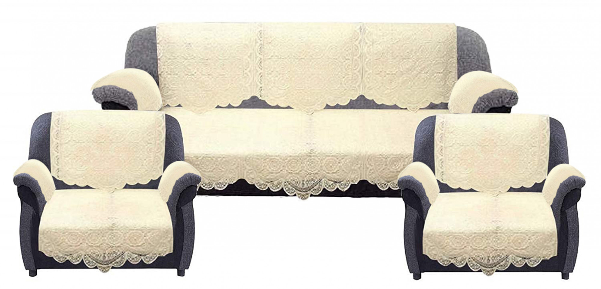 Kuber Industries Square Design Cotton 5 Seater Sofa Cover With 6 Pieces Arms cover And 1 Center Table Cover Use Both Side, Living Room, Drawing Room, Bedroom, Guest Room (Set Of17, Cream)-KUBMRT12005