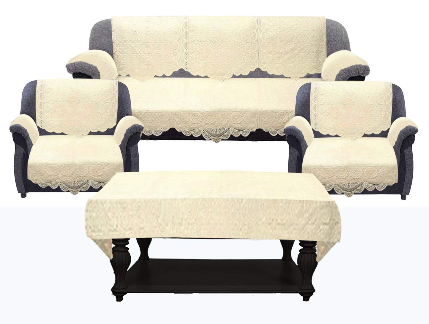 Kuber Industries Square Design Cotton 5 Seater Sofa Cover With 6 Pieces Arms cover And 1 Center Table Cover Use Both Side, Living Room, Drawing Room, Bedroom, Guest Room (Set Of17, Cream)-KUBMRT12005