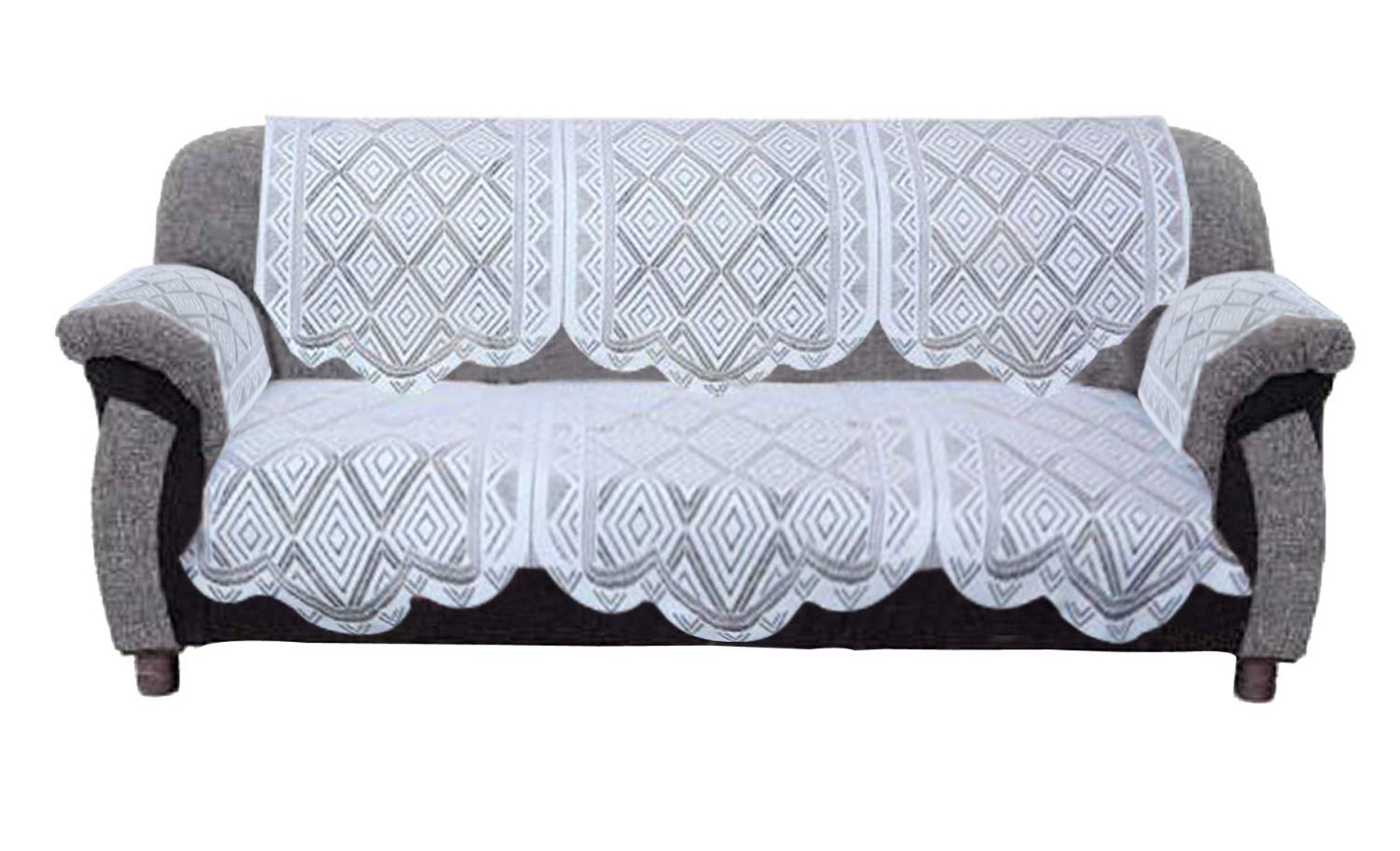Kuber Industries Square Design Cotton 5 Seater Sofa Cover With 6 Pieces Arms cover Use Both Side, Living Room, Drawing Room, Bedroom, Guest Room (Set Of16, White)-KUBMRT11953
