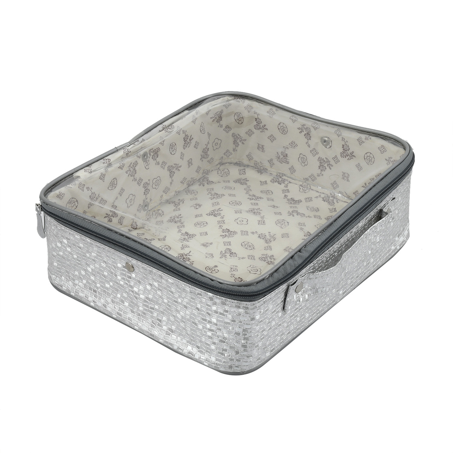 Kuber Industries Square Design Rexine 3 Pieces Make Up Jewellery Vanity Travelling Cosmetic Multipurpose Box (Silver), Collection -CTKTC38179