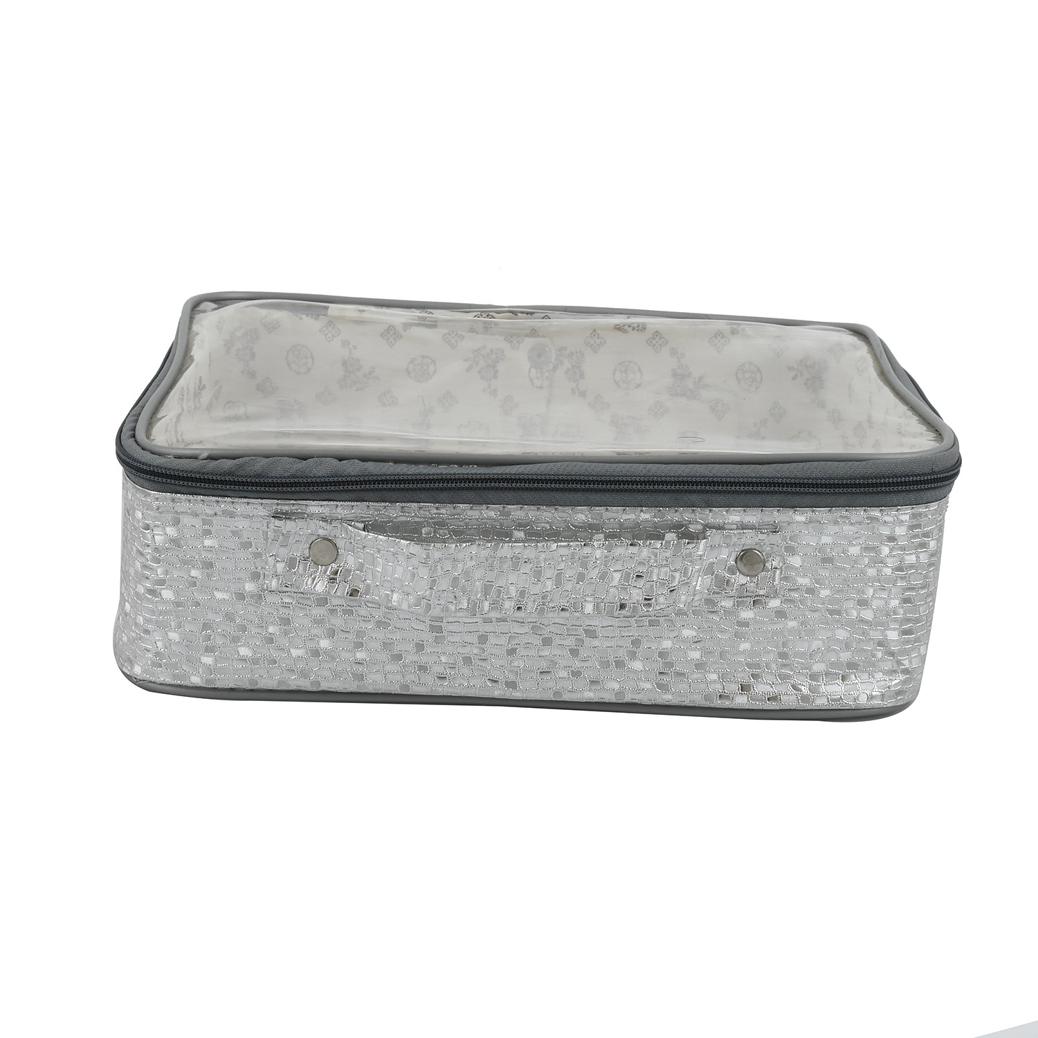 Kuber Industries Square Design Rexine 3 Pieces Make Up Jewellery Vanity Travelling Cosmetic Multipurpose Box (Silver), Collection -CTKTC38179