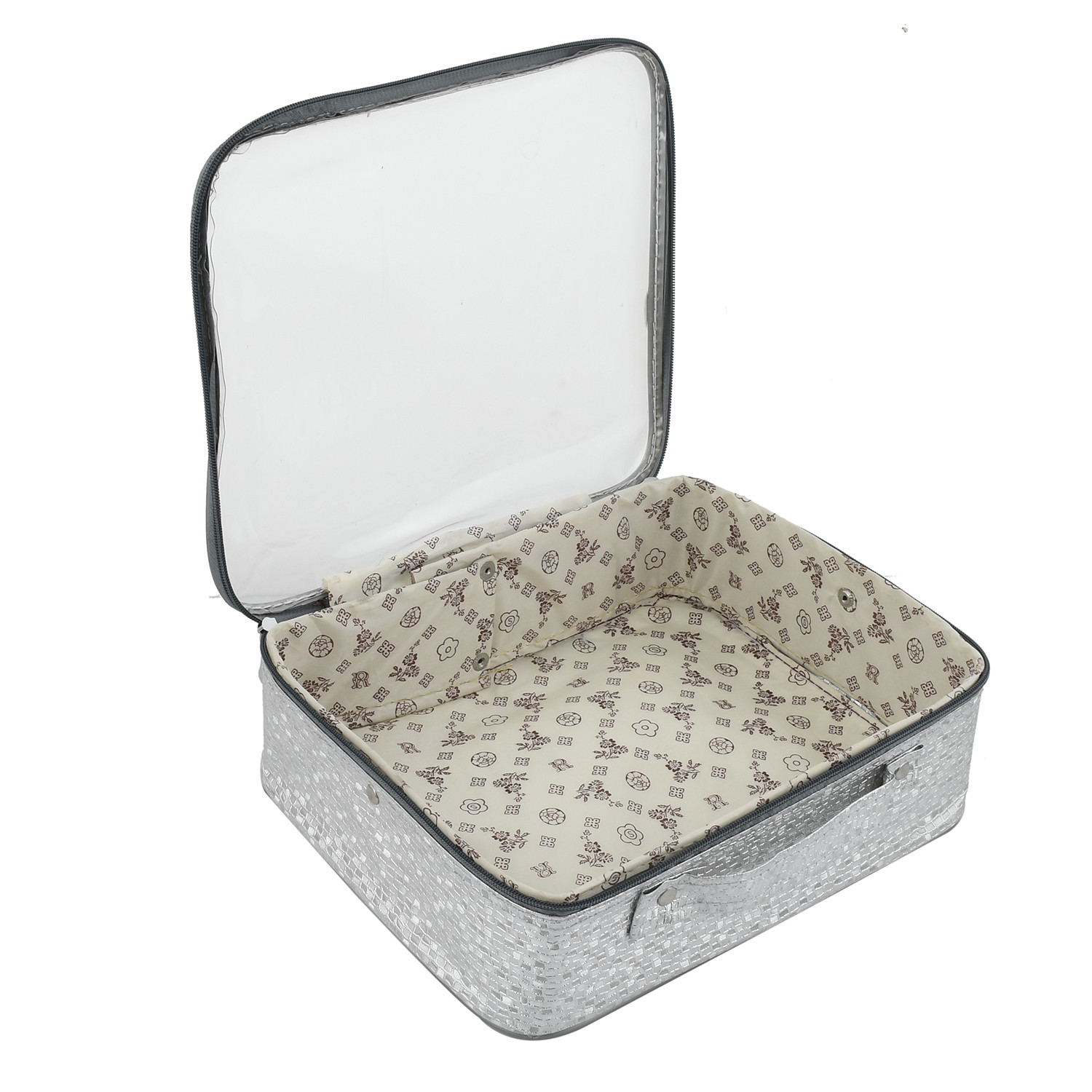 Kuber Industries Square Design Rexine 3 Pieces Make Up Jewellery Vanity Travelling Cosmetic Multipurpose Box (Silver), Collection -CTKTC38179