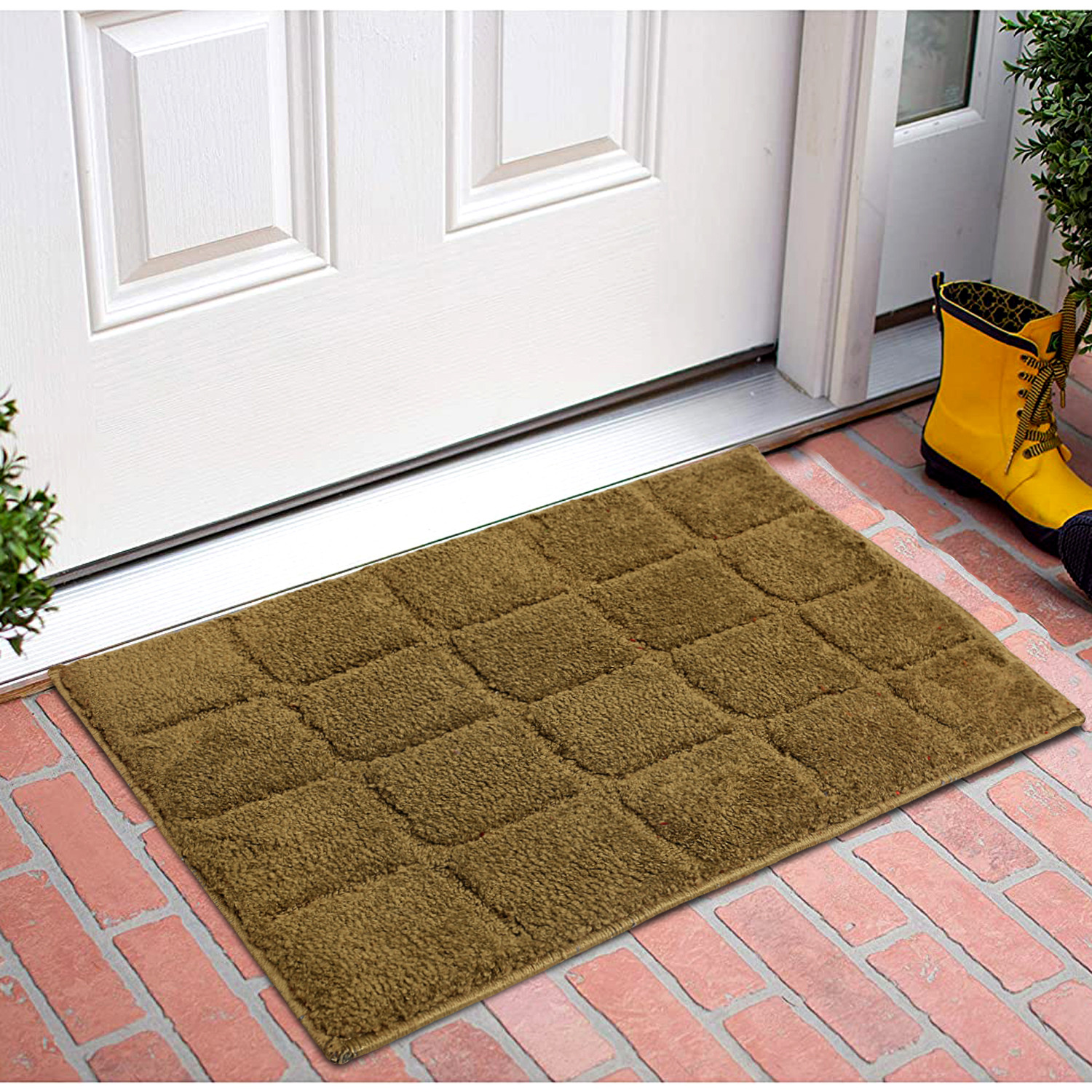 Kuber Industries Square Design Soft, lightweigth Velvet Doormat/ Floor Mat (Brown)