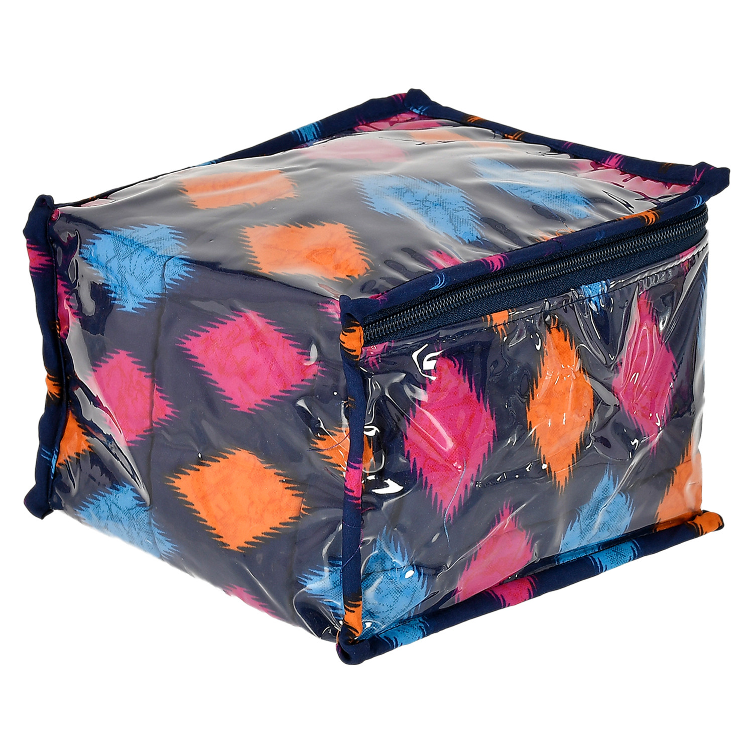 Kuber Industries Square Navajo Printed Laminated PVC Jewellery Organiser, Storage Bags for Necklace, Earrings, Rings, Bracelet With 10 Transparent Pouches (Blue)