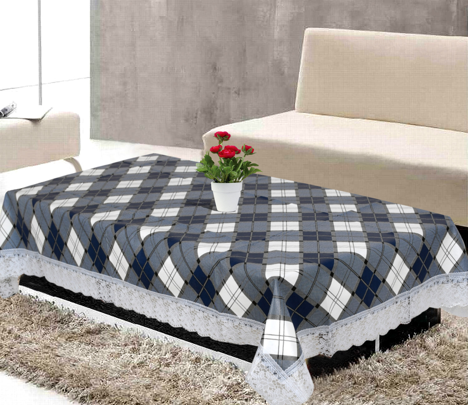 Kuber Industries Square Print PVC 4 Seater Center Table Cover 40