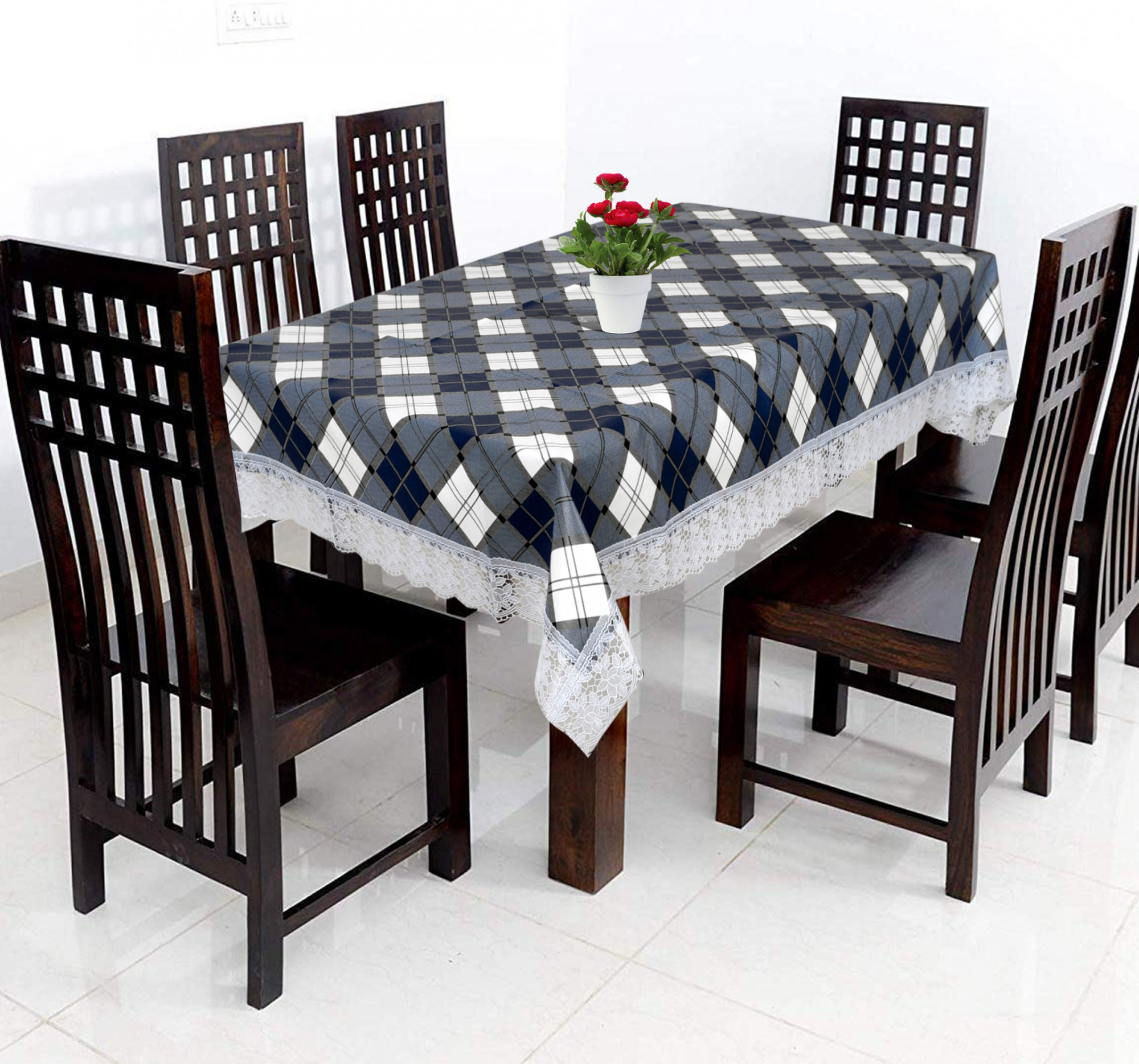 Kuber Industries Square Print PVC 6 Seater Dining Table Cover 60