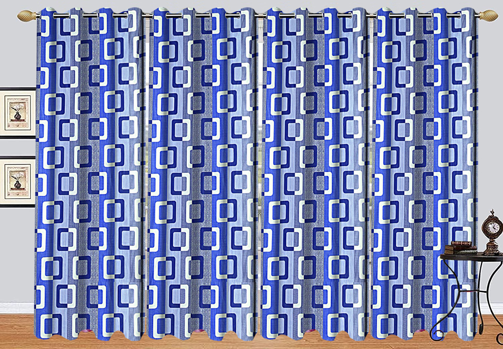 Kuber Industries Square Print Room Darkening Door Curtain, 7 Feet (Blue)