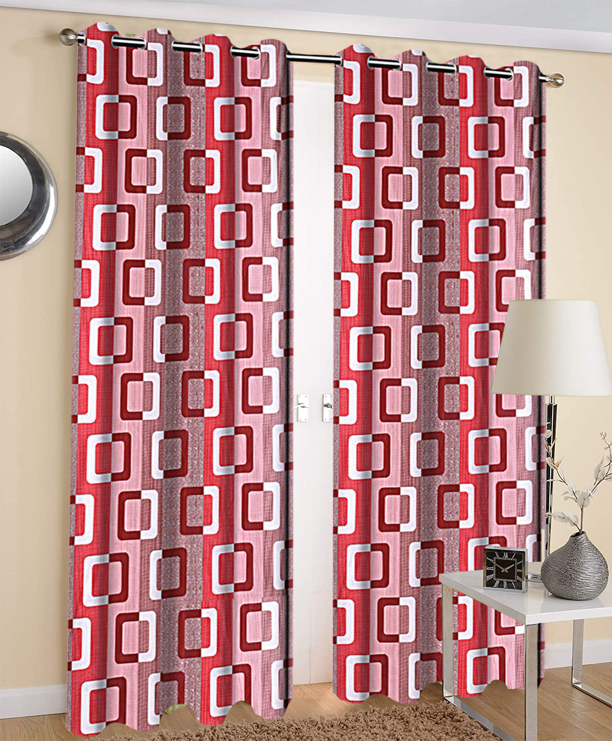 Kuber Industries Square Print Room Darkening Door Curtain, 7 Feet (Pink)