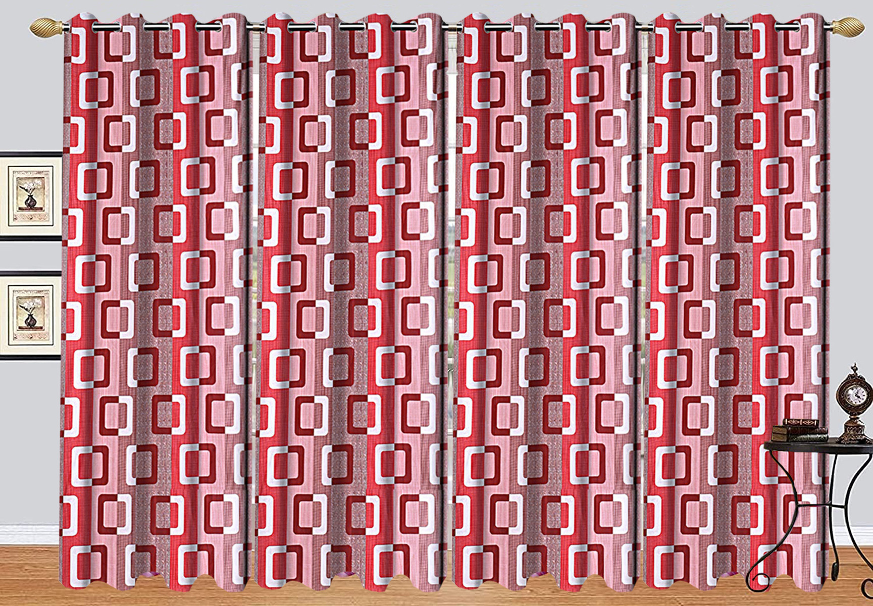 Kuber Industries Square Print Room Darkening Door Curtain, 7 Feet (Pink)