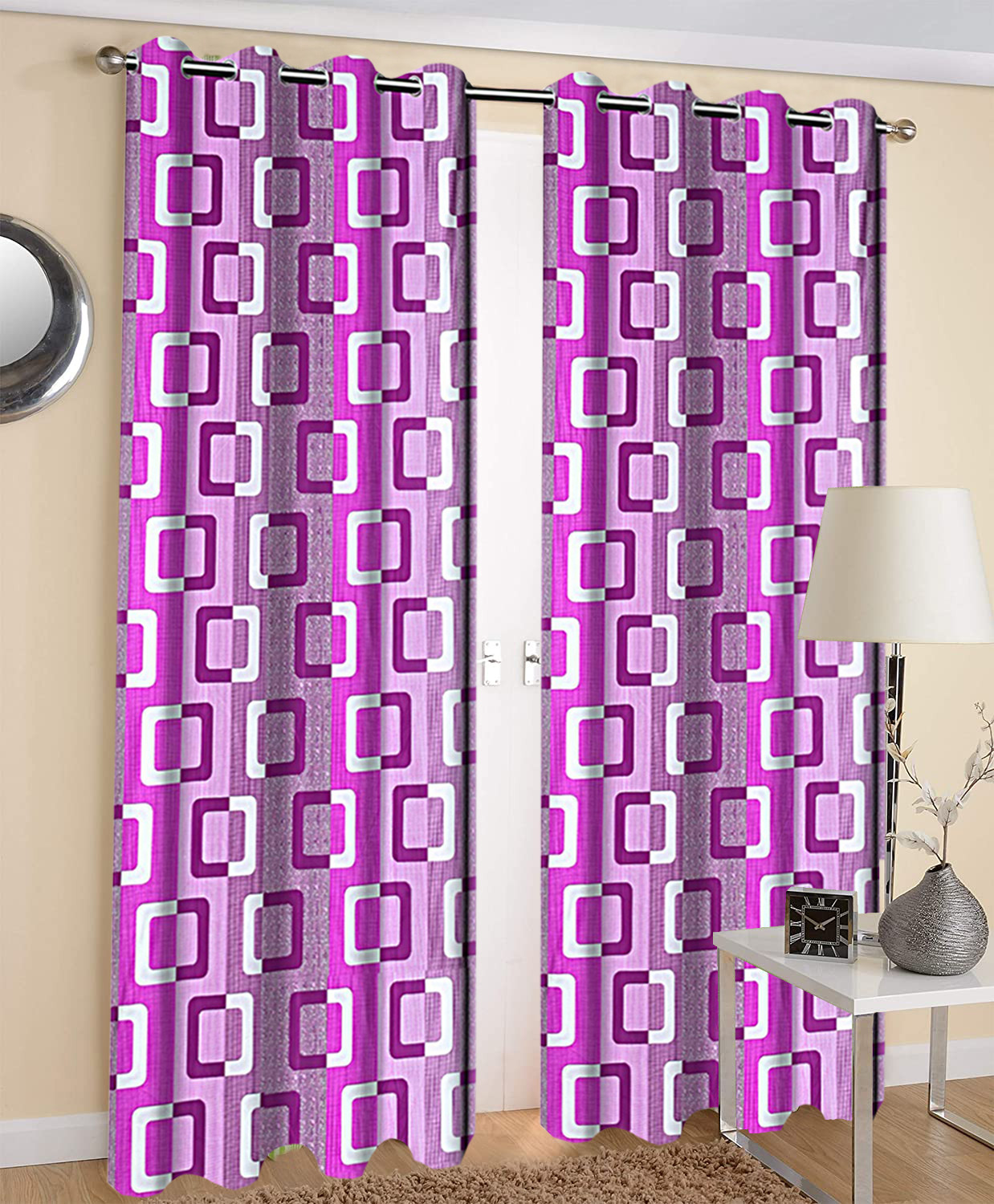 Kuber Industries Square Print Room Darkening Door Curtain, 7 Feet (Purple)