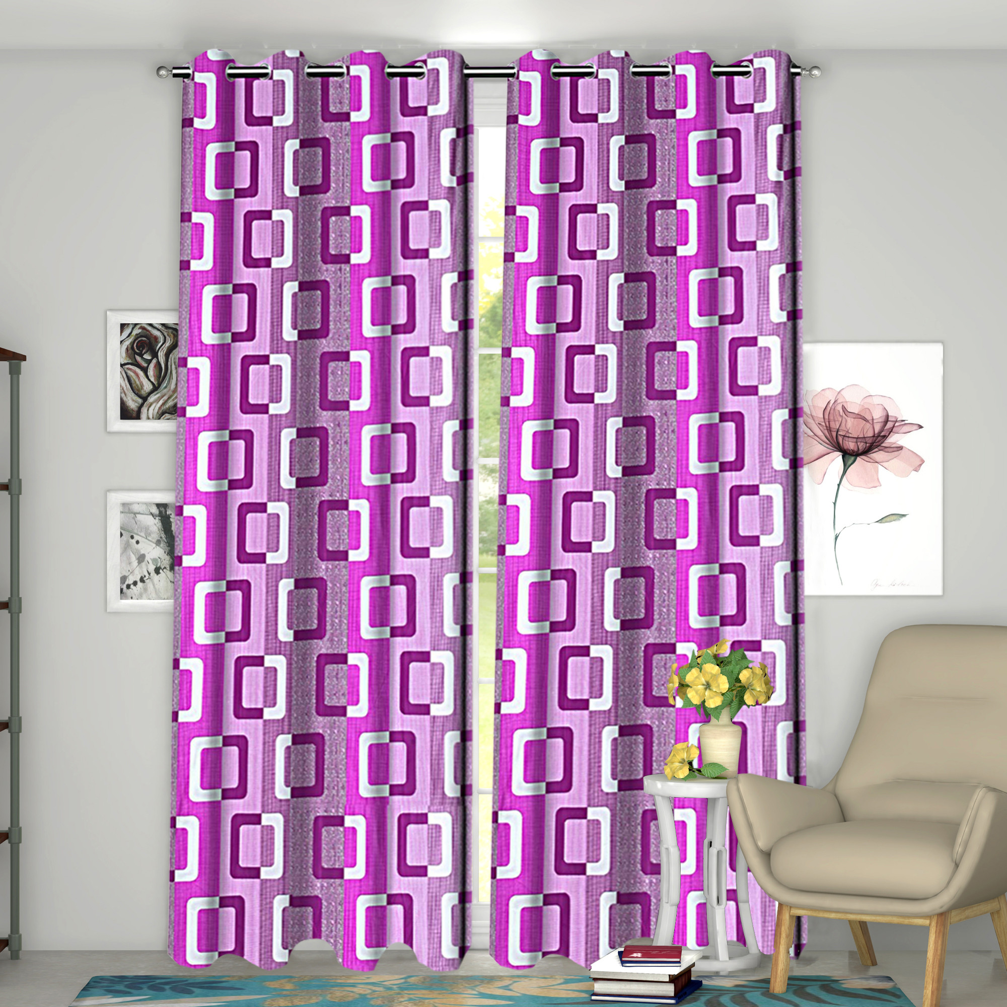 Kuber Industries Square Print Room Darkening Door Curtain, 7 Feet (Purple)