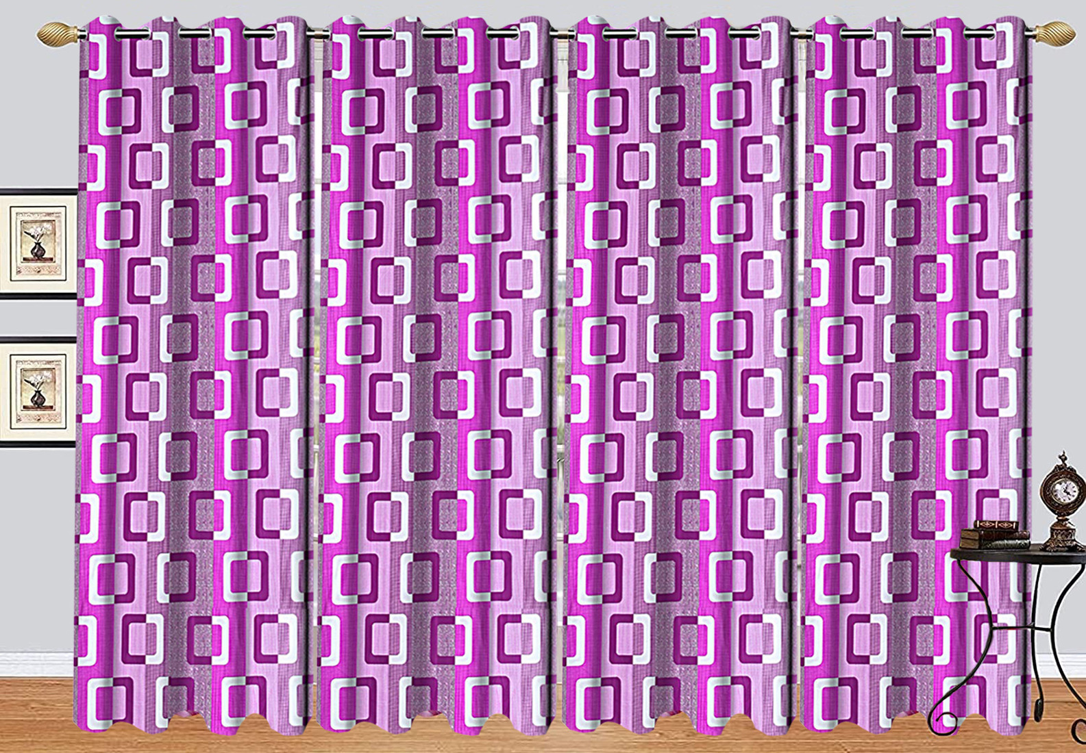 Kuber Industries Square Print Room Darkening Door Curtain, 7 Feet (Purple)