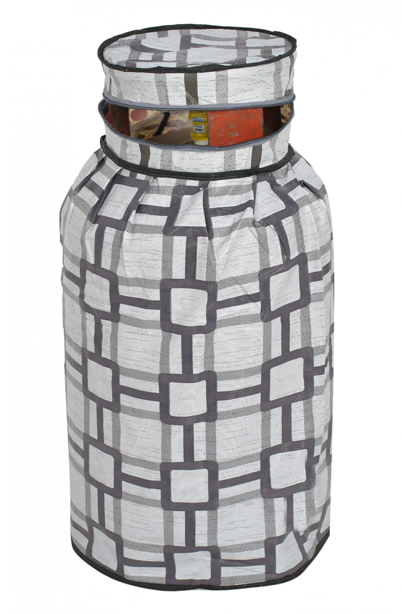 Kuber Industries Square Printed PVC Lpg Gas Cylinder Cover- Pack of 2 (Grey)-HS43KUBMART25627, Standard